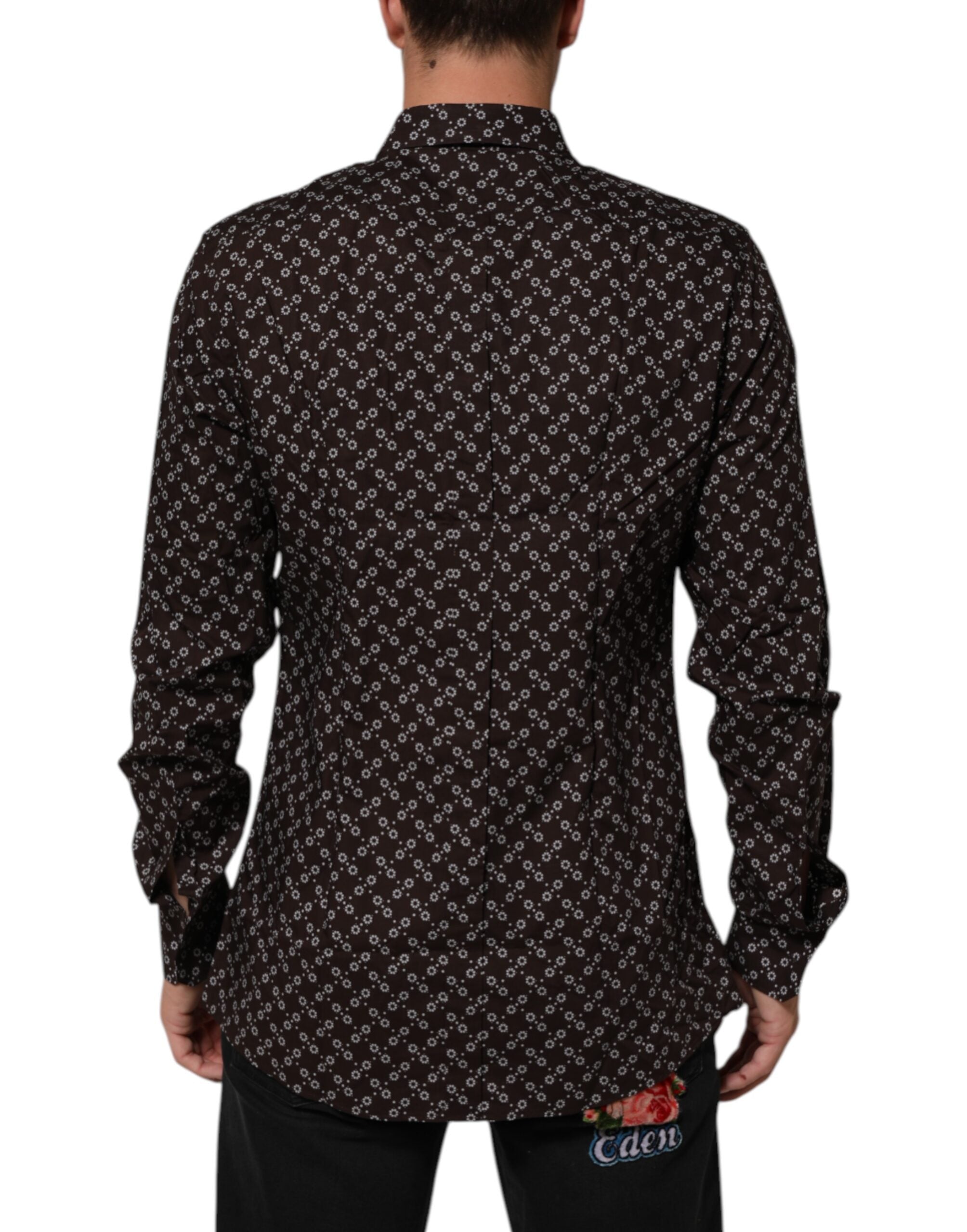 BrownFloral Collared GOLD Formal Dress Shirt - ventzia