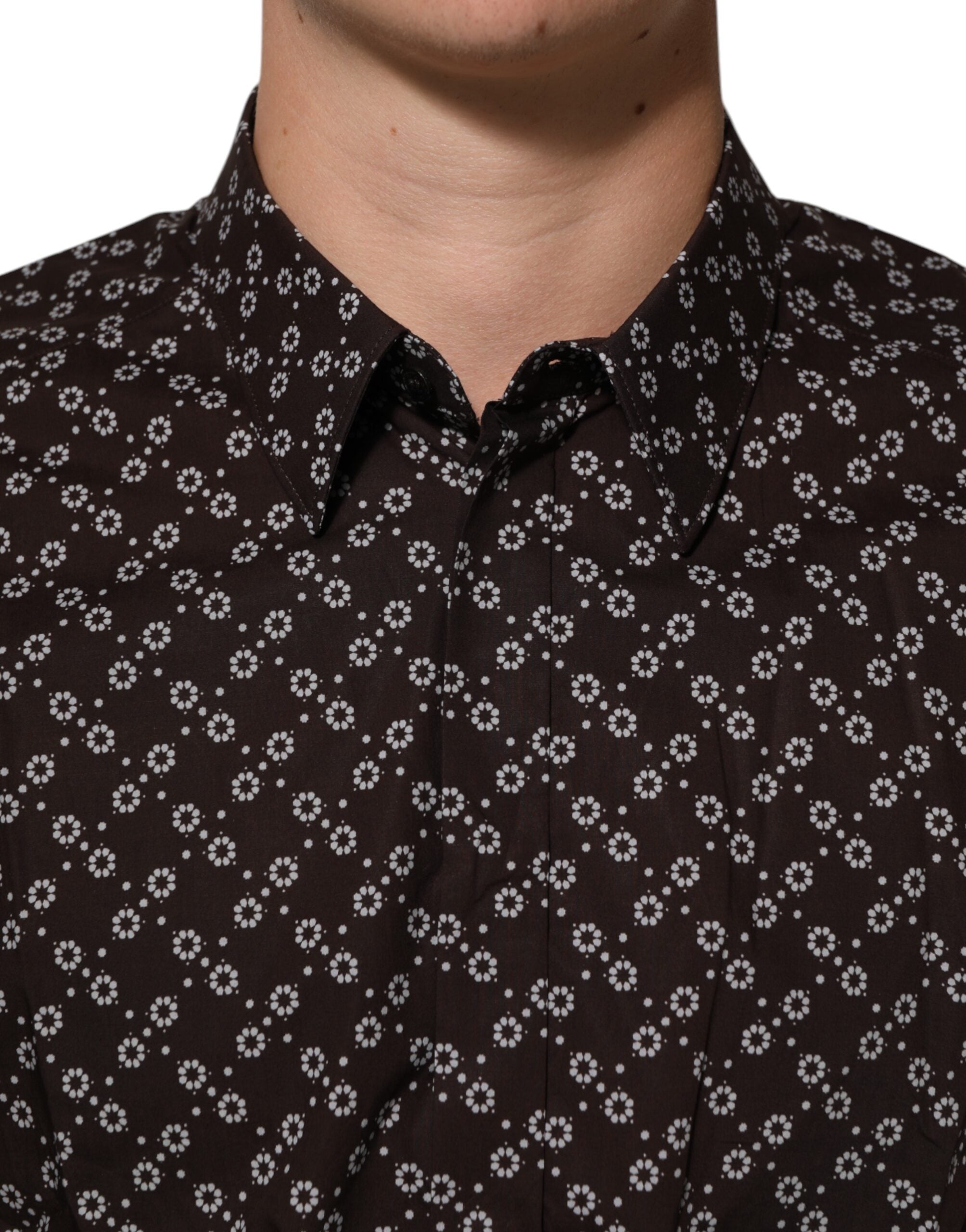 BrownFloral Collared GOLD Formal Dress Shirt - ventzia