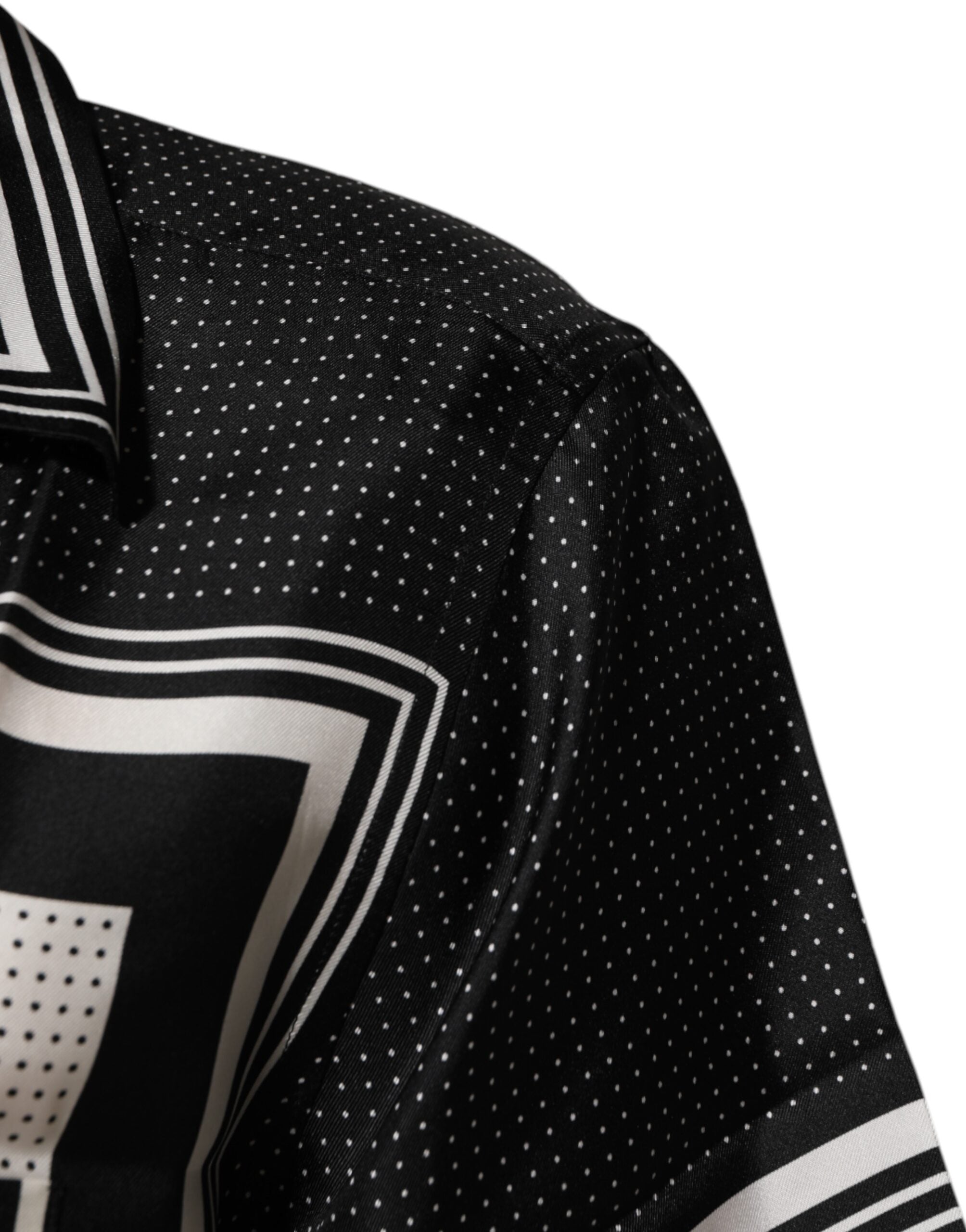 Black White StripeDot Print Casual Polo Shirt - ventzia