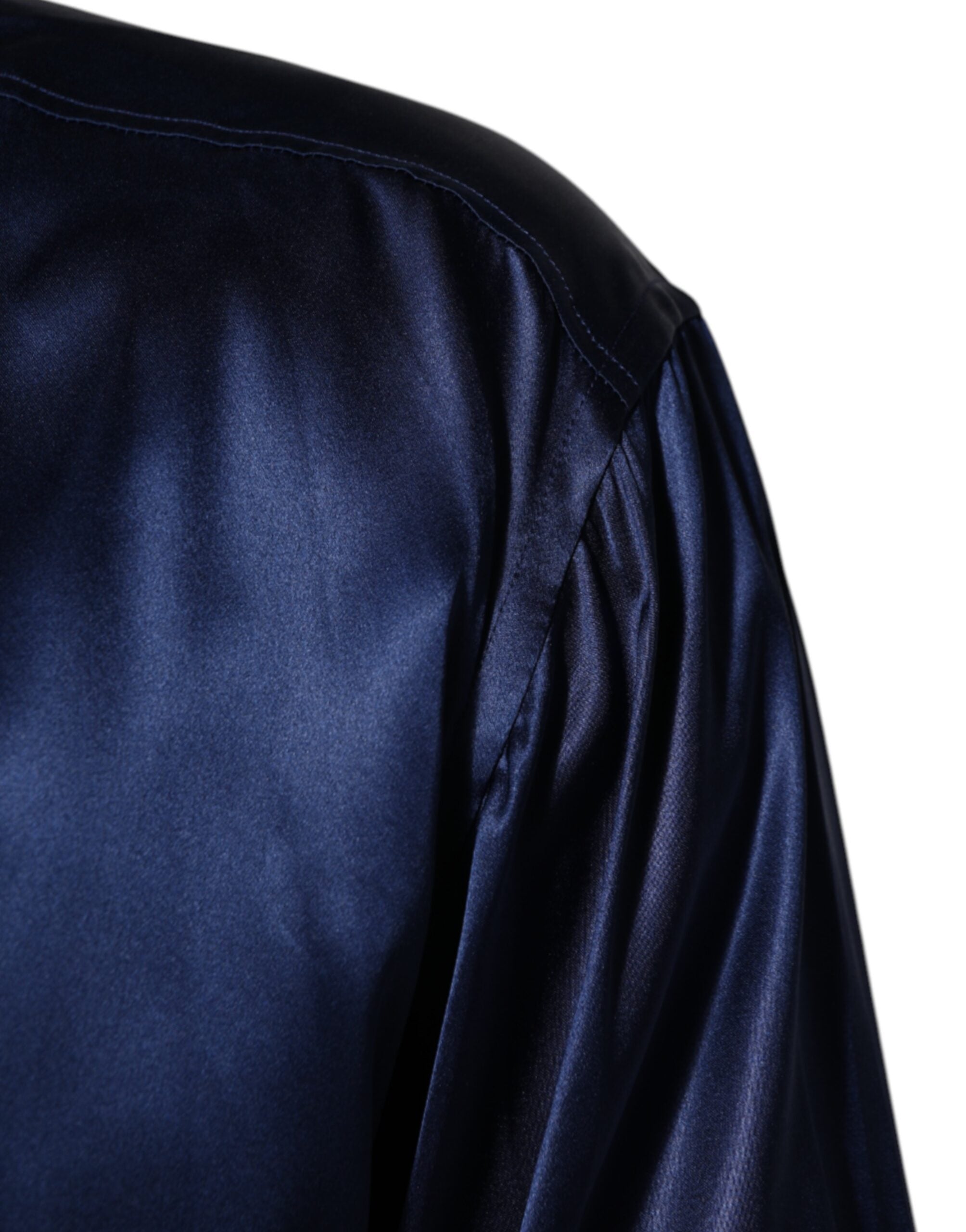 Blue Oversize Silk Satin Long Sleeves Shirt - ventzia