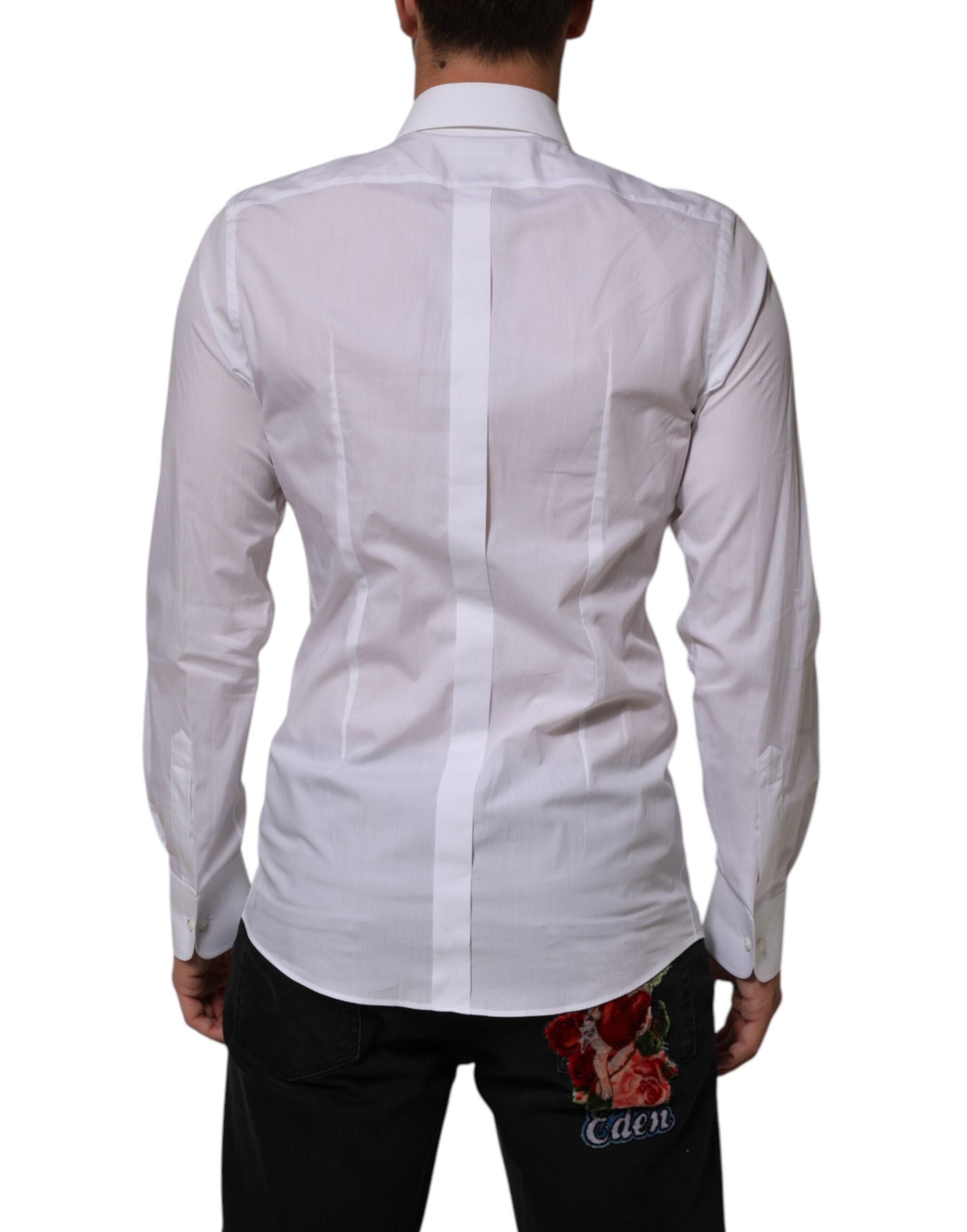 White Cotton DG Logo Pearl GOLD Formal Shirt - ventzia