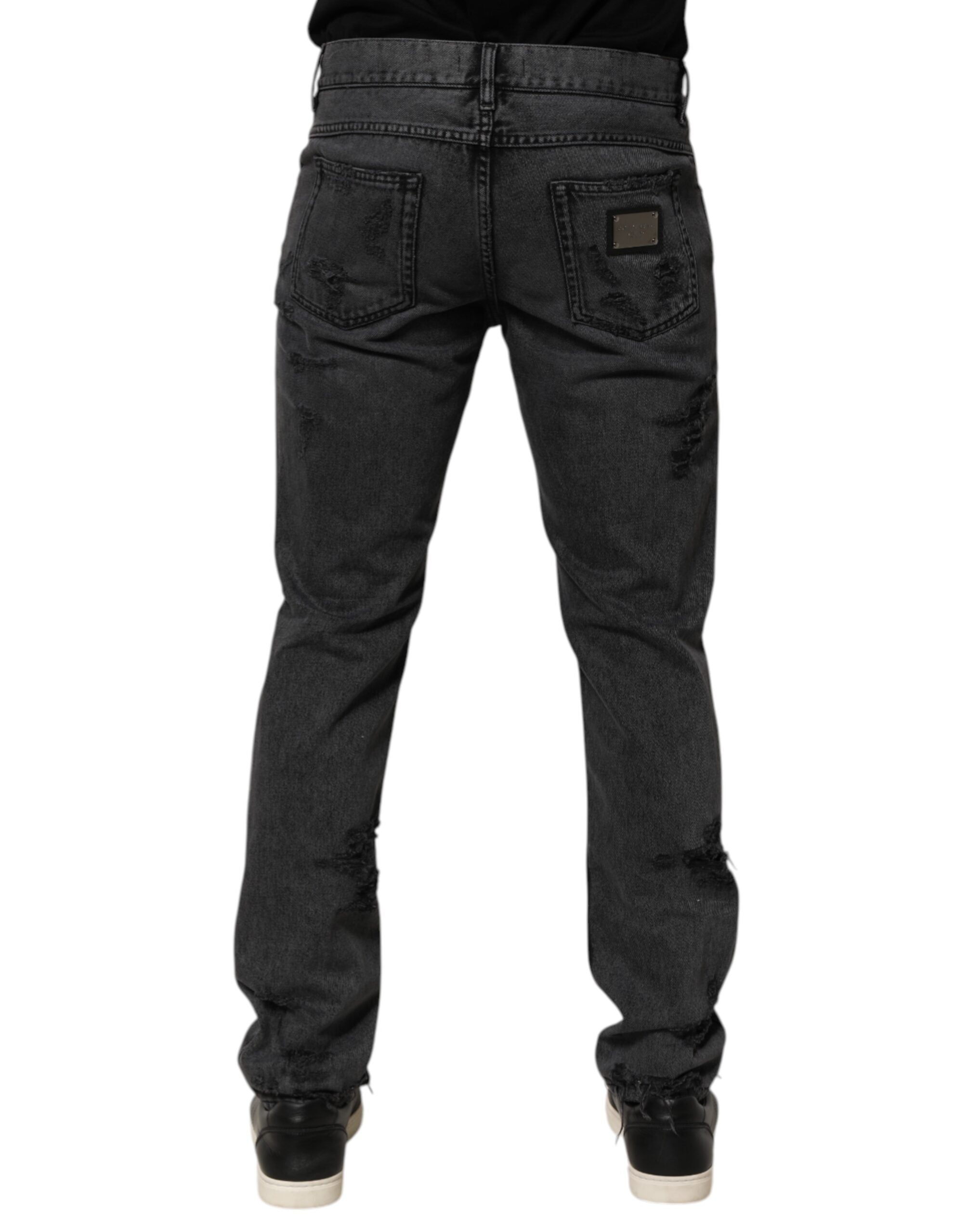 Black Tattered Skinny Cotton Men Denim Jeans - ventzia