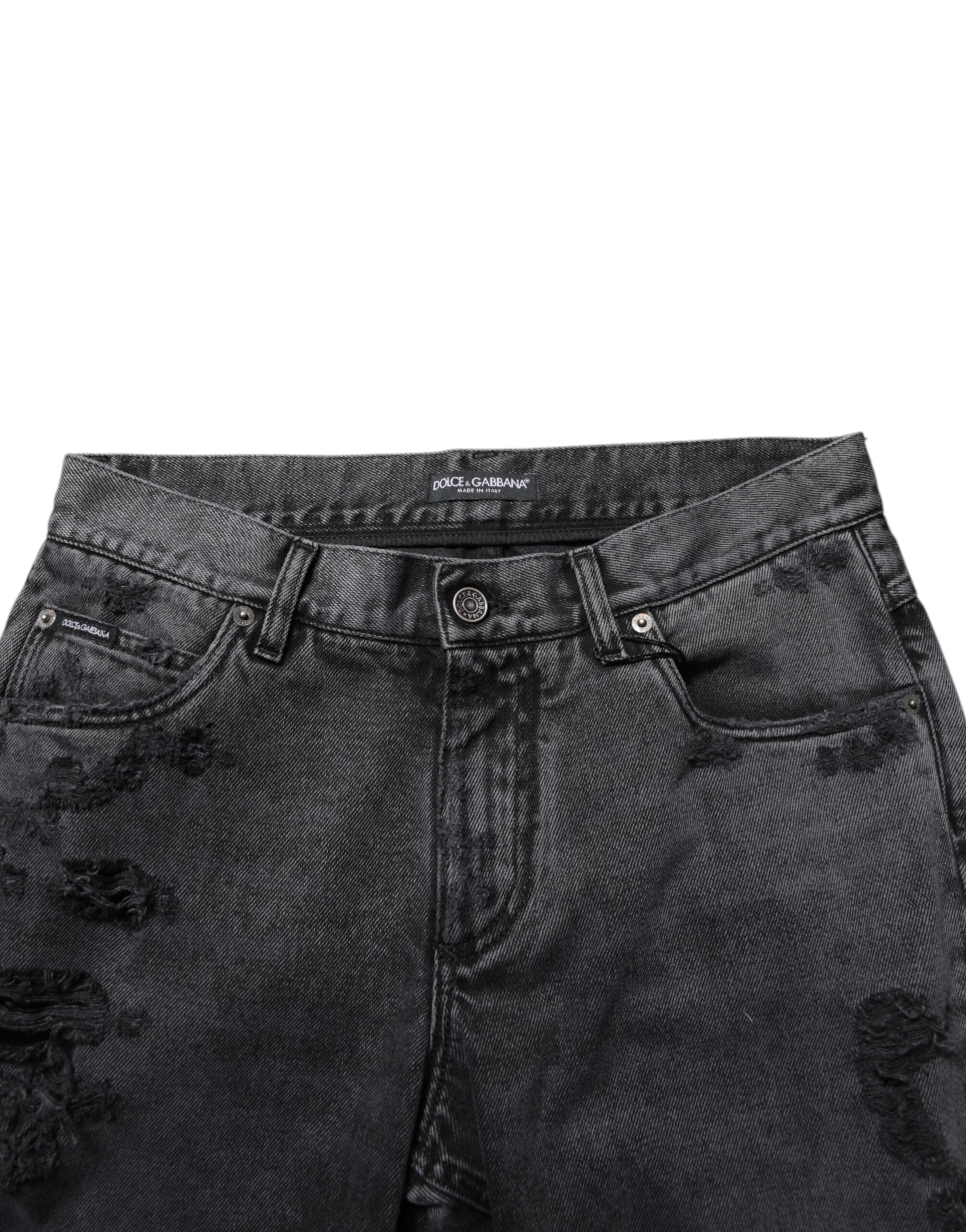 Black Tattered Skinny Cotton Men Denim Jeans - ventzia