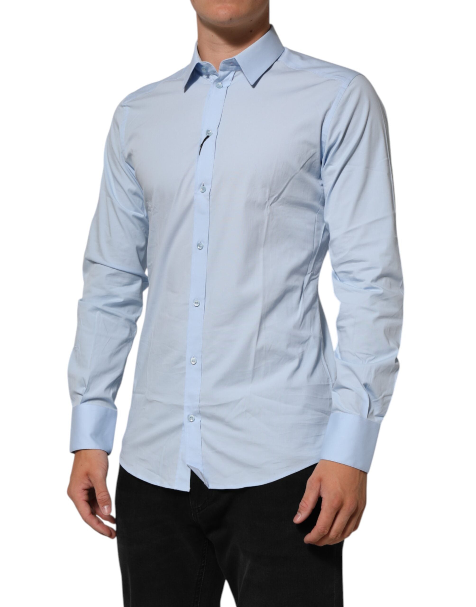 Light Blue Cotton GOLD Formal Men Dress Shirt - ventzia