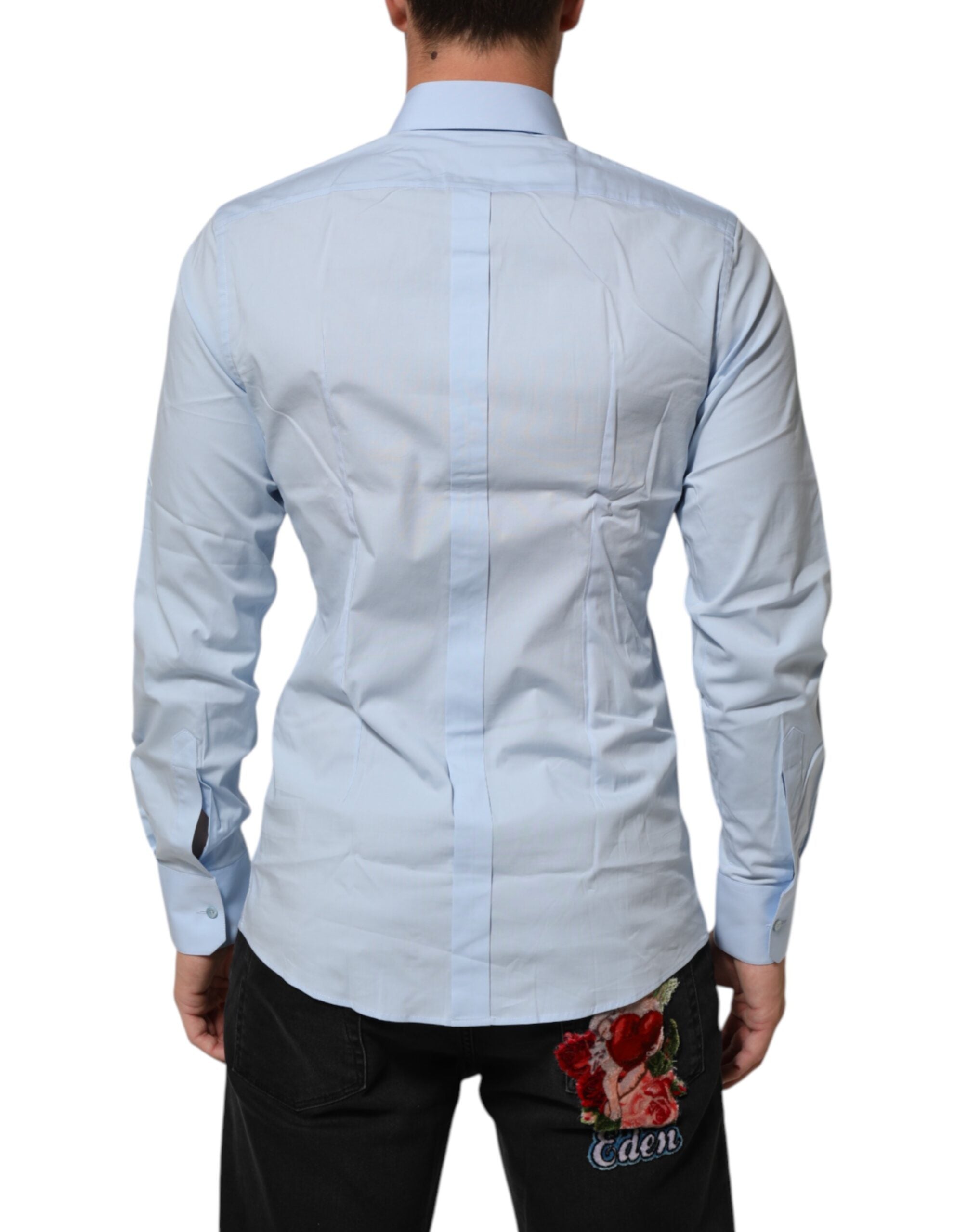Light Blue Cotton GOLD Formal Men Dress Shirt - ventzia