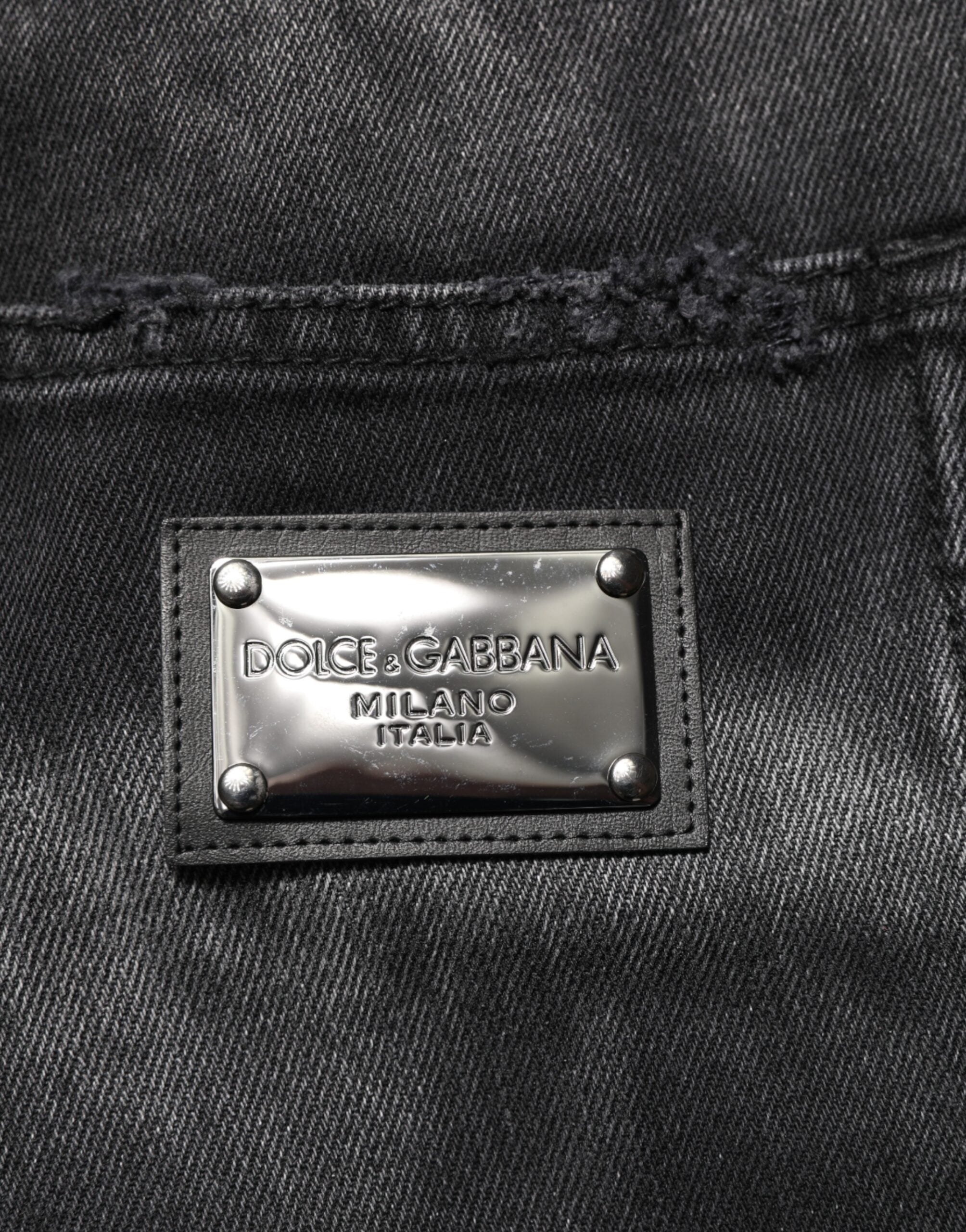 Black Marbled Effect Straight Men Denim Jeans - ventzia