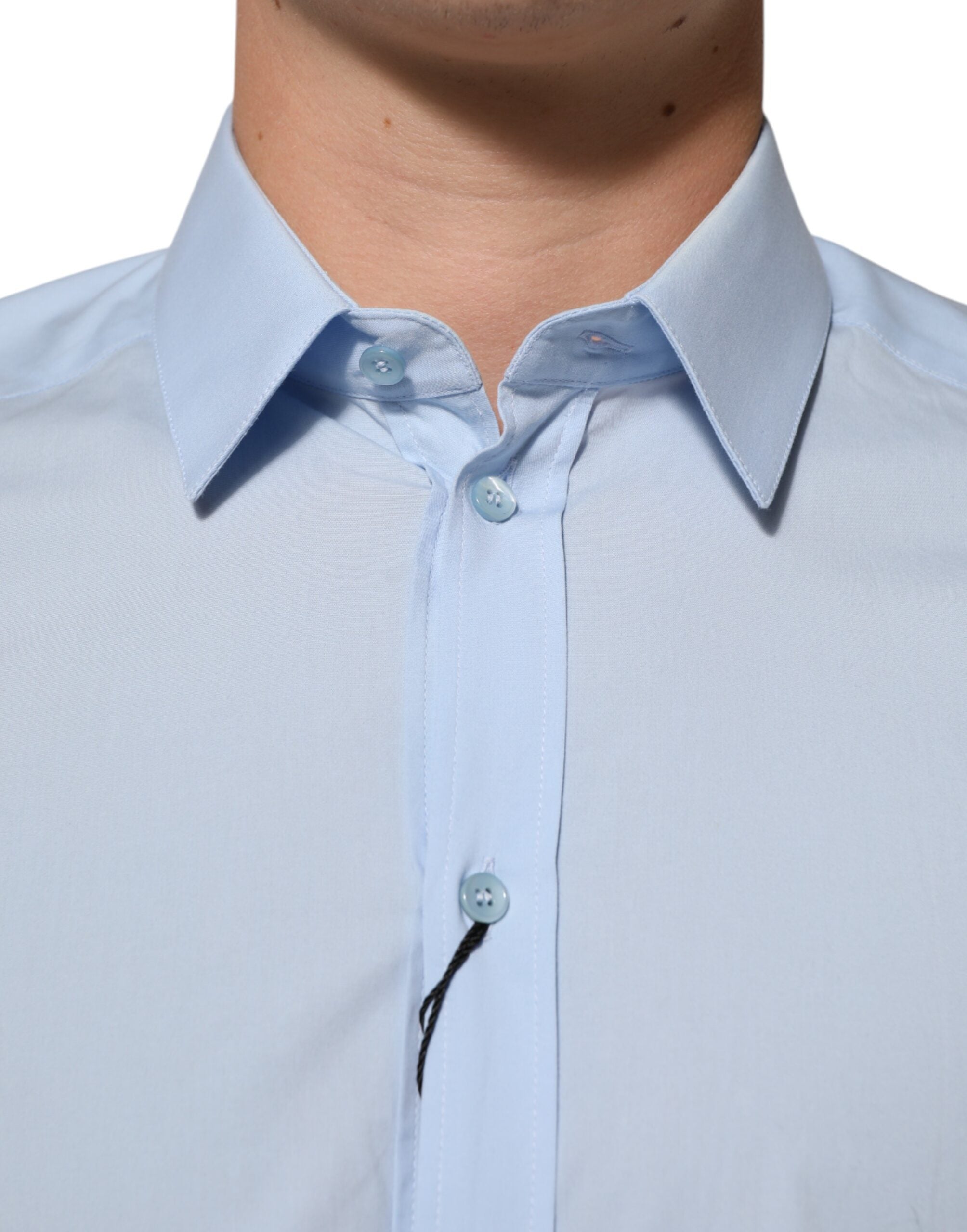 Light Blue Cotton GOLD Formal Men Dress Shirt - ventzia