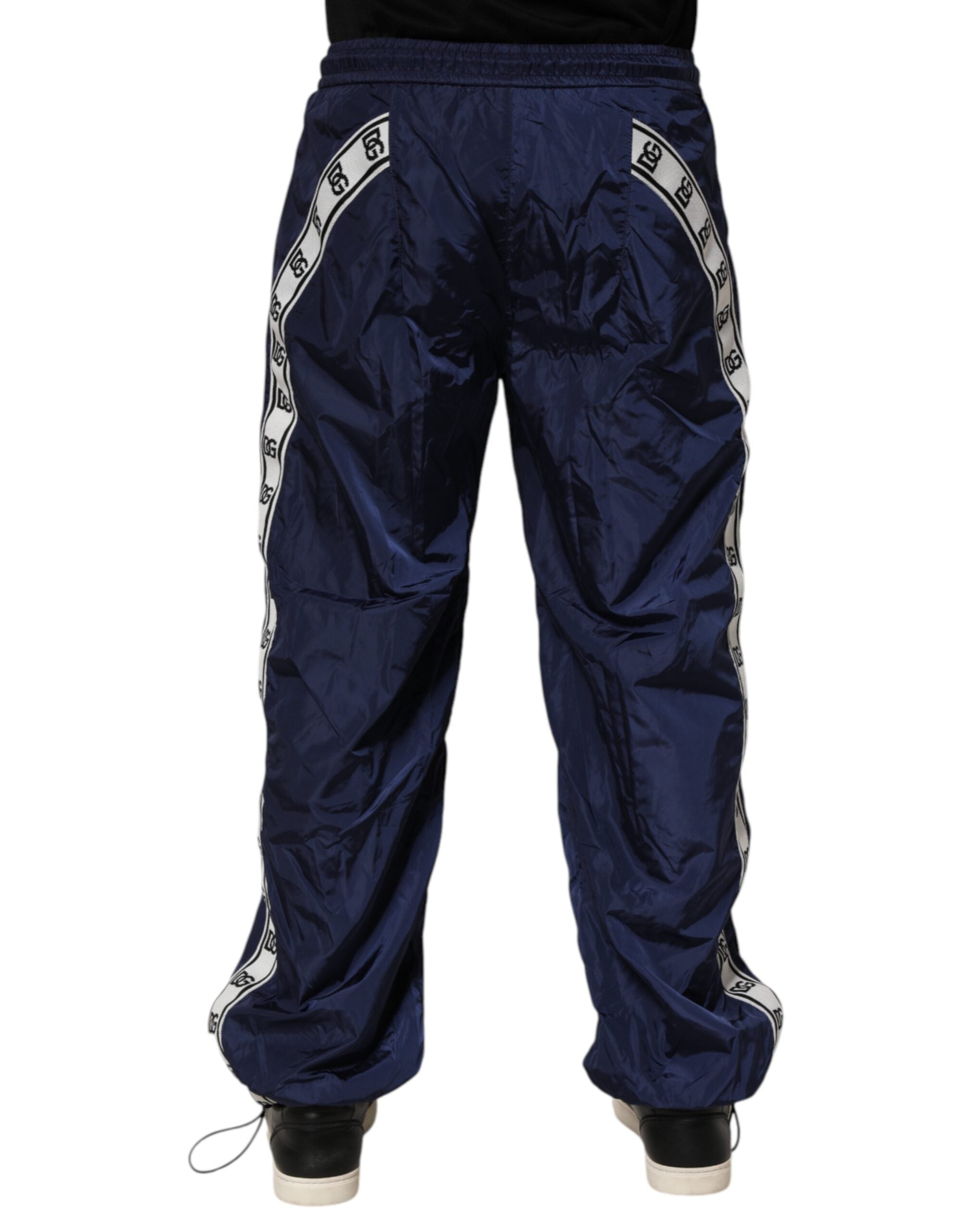 Blue Nylon Straight Jogger Sweatpants Pants - ventzia