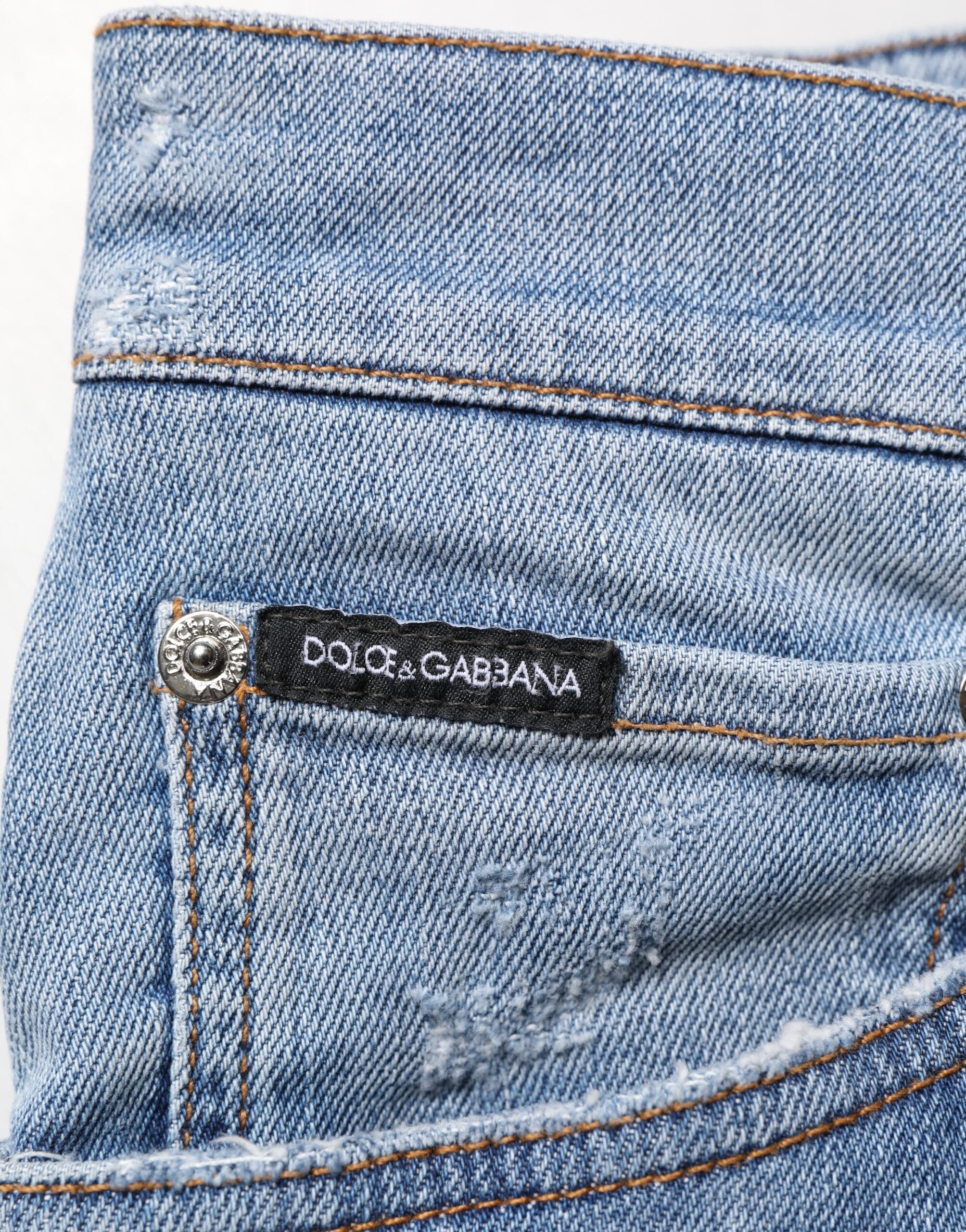Blue Tattered Slim Fit Cotton Denim Jeans - ventzia