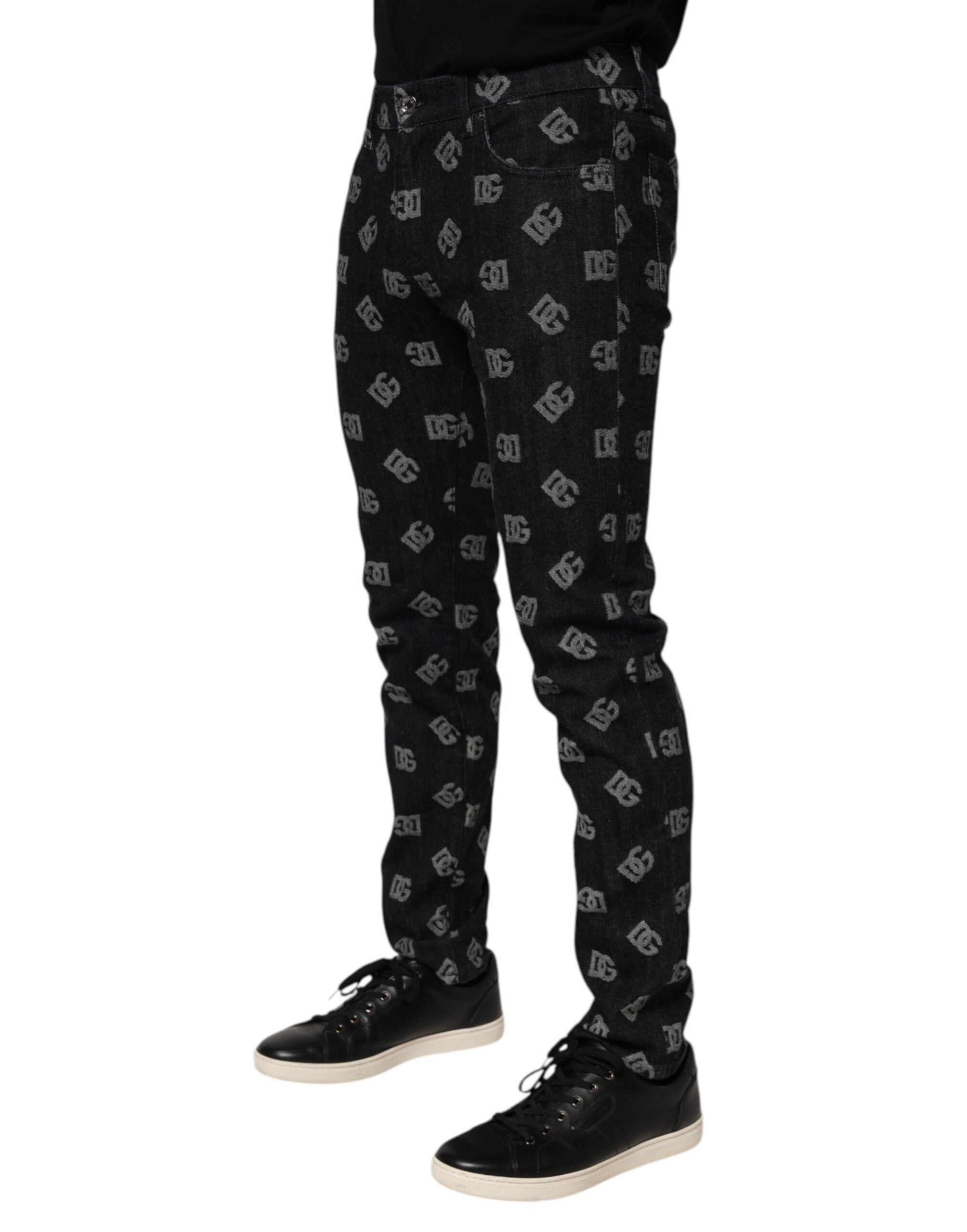 Black DG Monogram Cotton Skinny Denim Jeans - ventzia