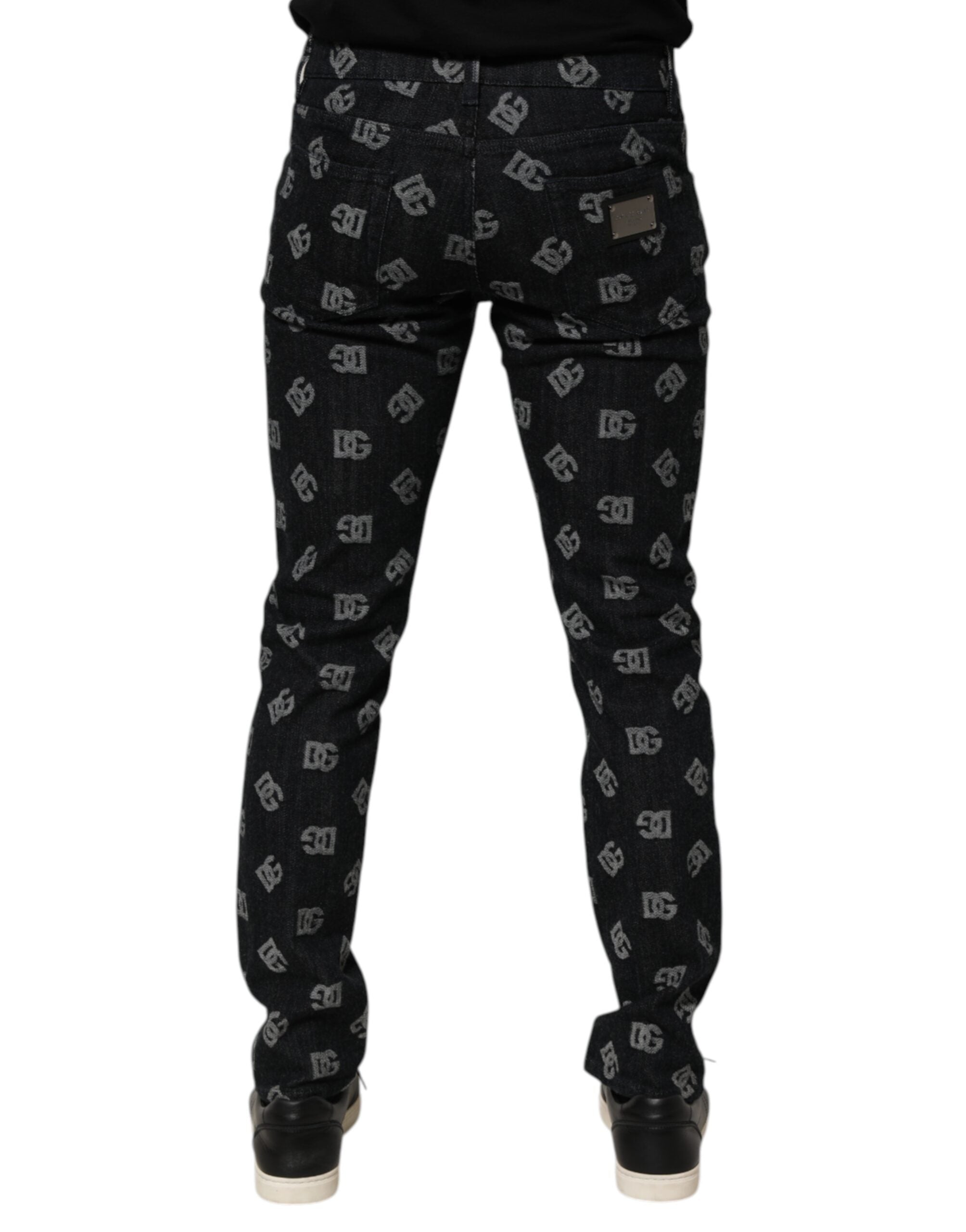 Black DG Monogram Cotton Skinny Denim Jeans - ventzia