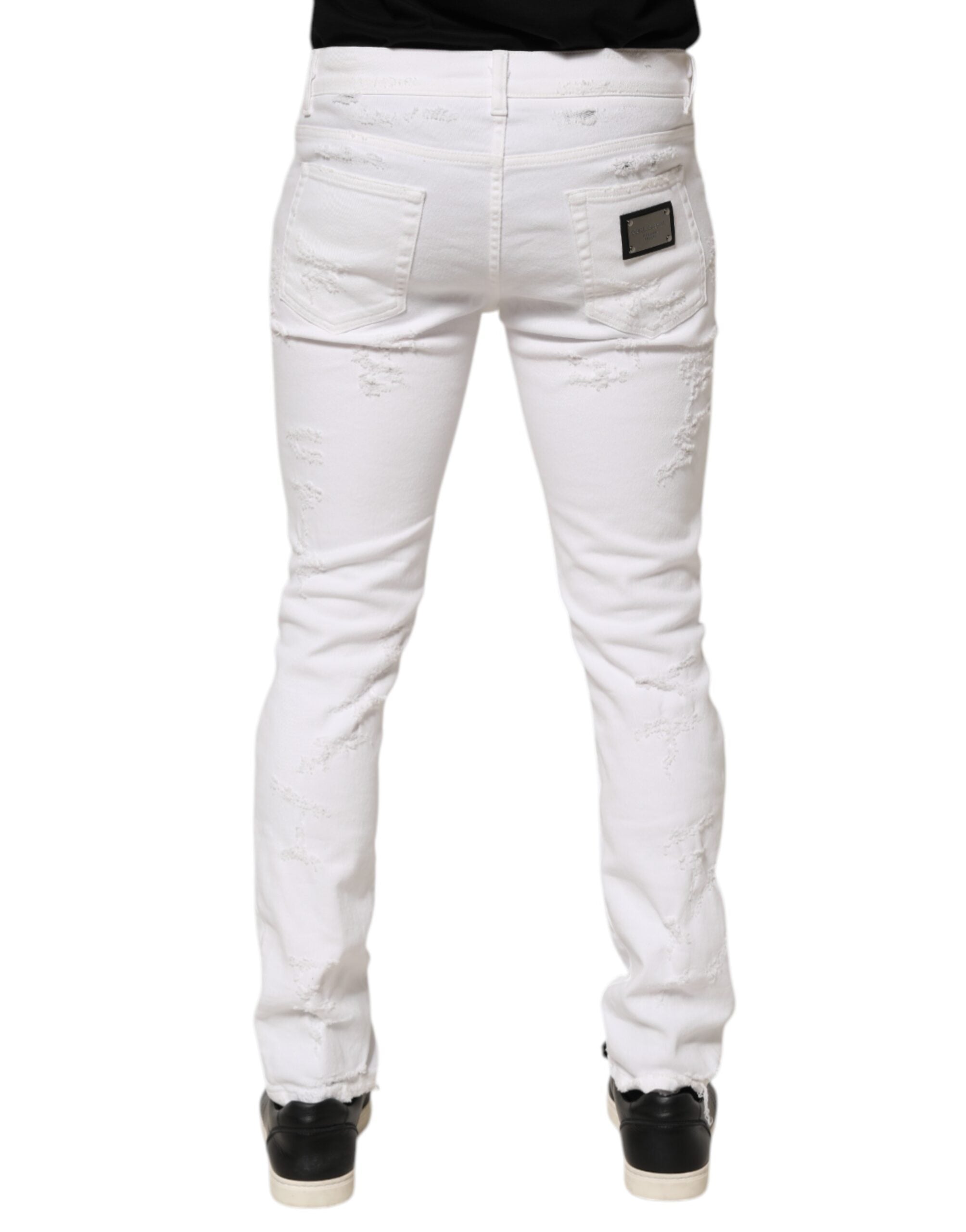 White Distressed Ripped Denim Trouser Jeans - ventzia