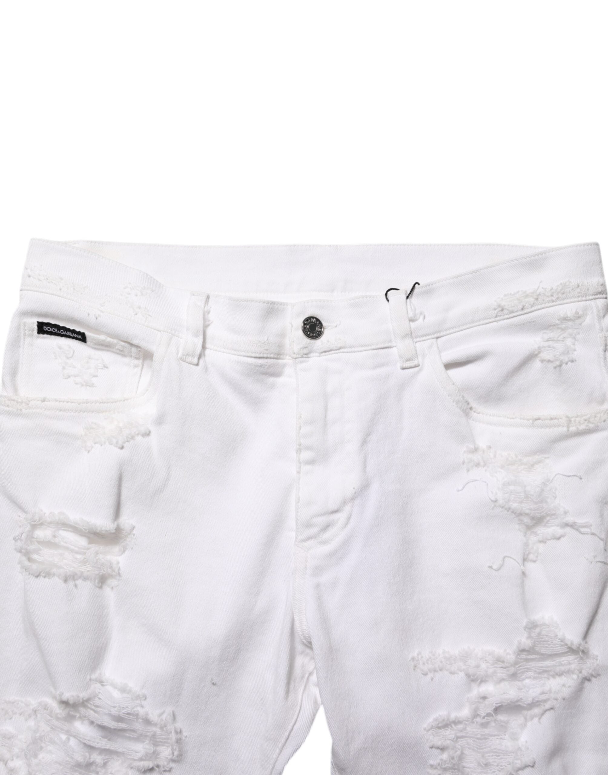 White Distressed Ripped Denim Trouser Jeans - ventzia