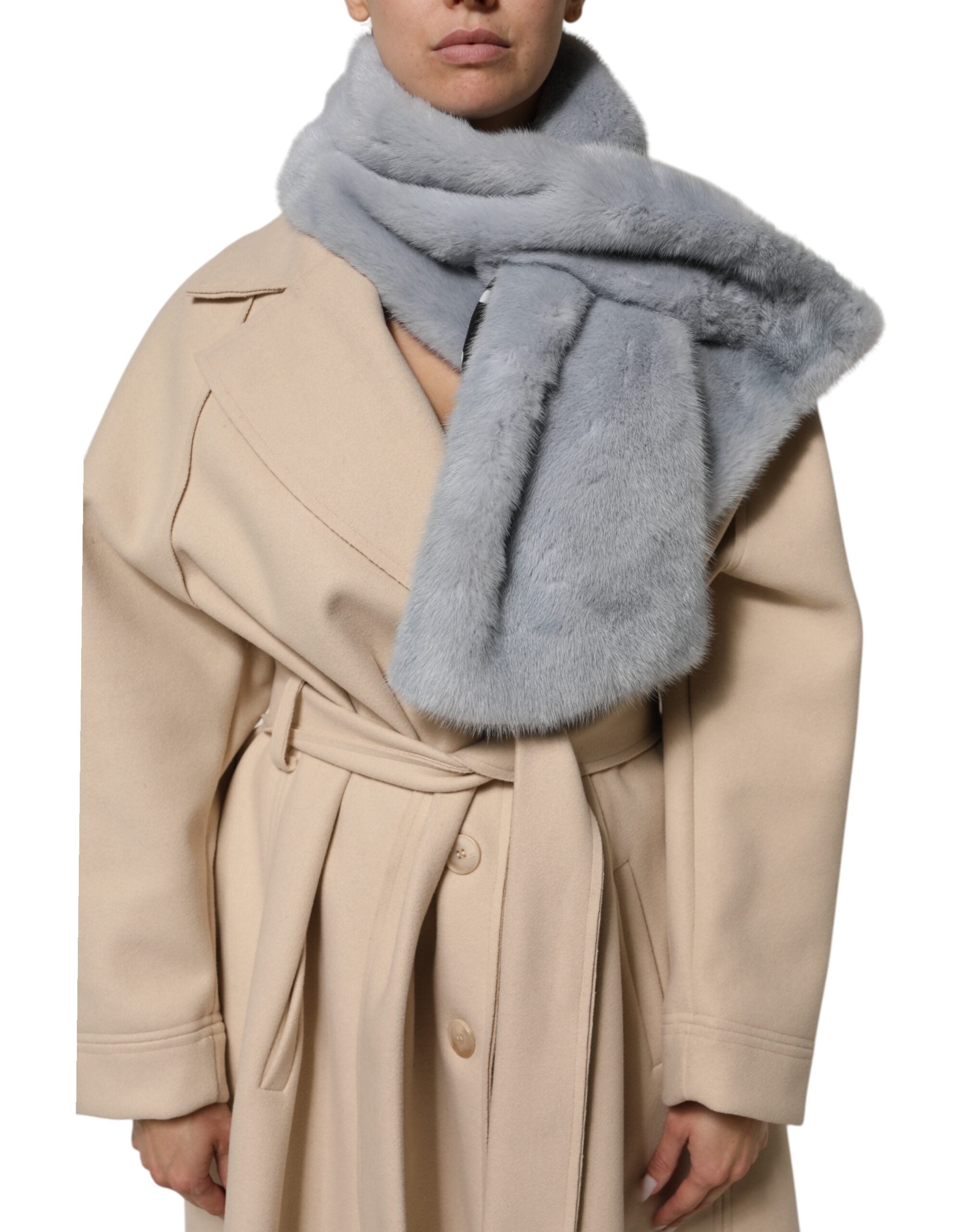 Powder Blue Mink Fur Neck Warmer Scarf - ventzia