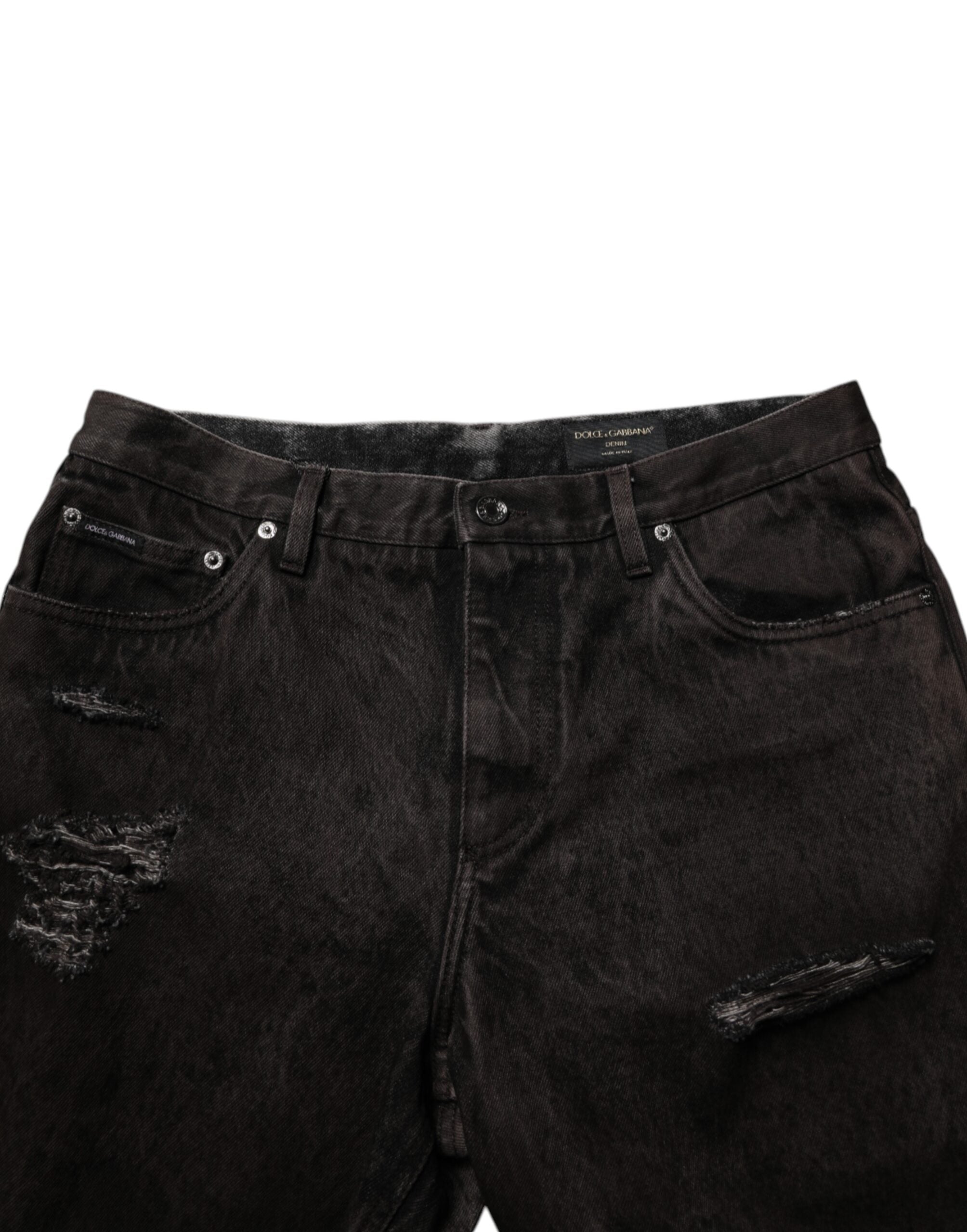 Black Cotton Tattered Denim Men Bermuda Short - ventzia