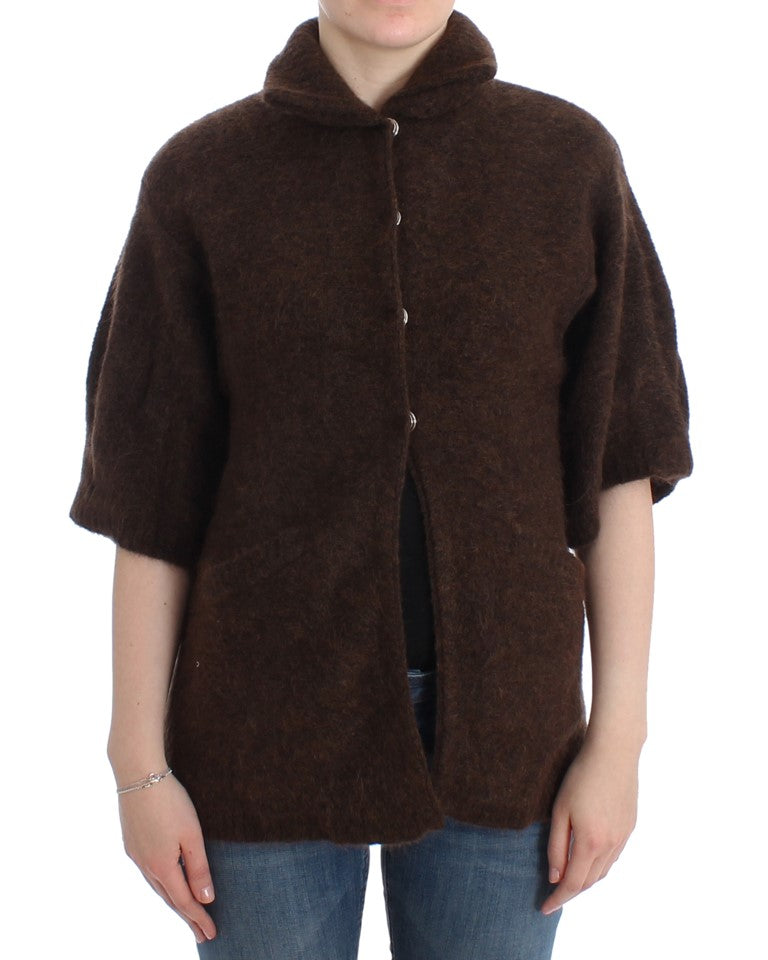 Elegant Short Sleeved Brown Cardigan - ventzia