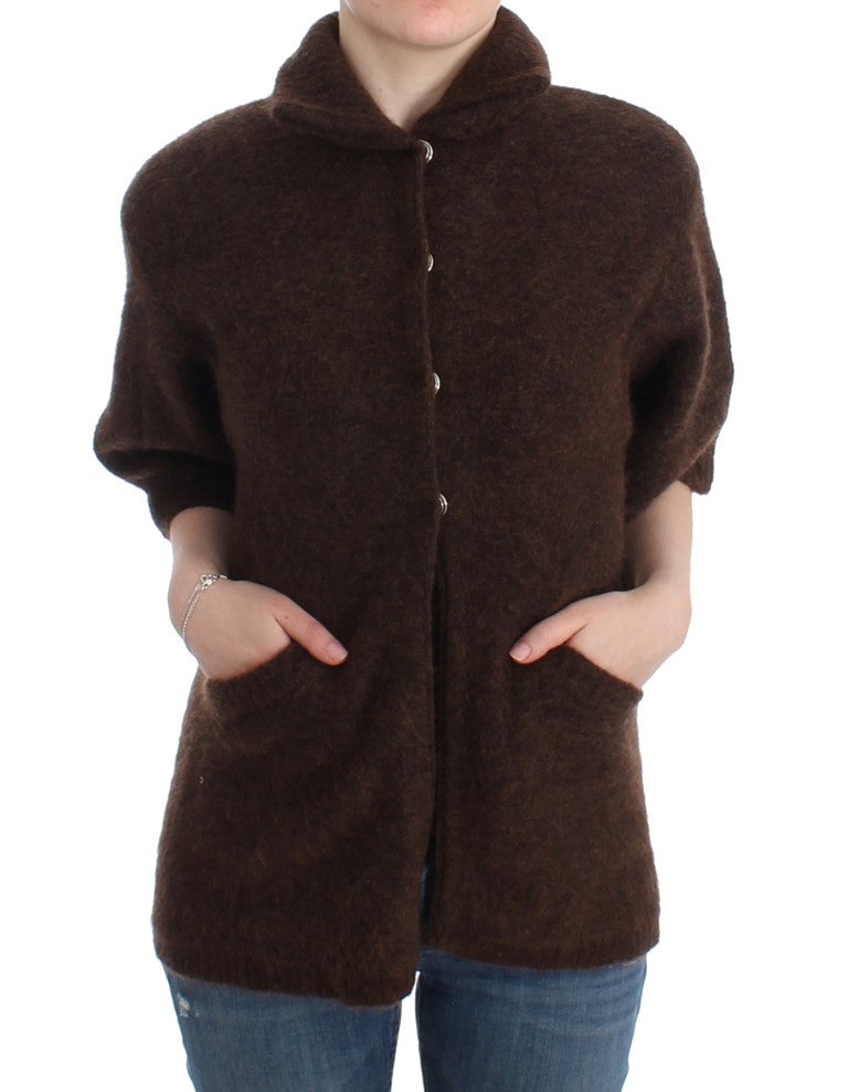 Elegant Short Sleeved Brown Cardigan - ventzia