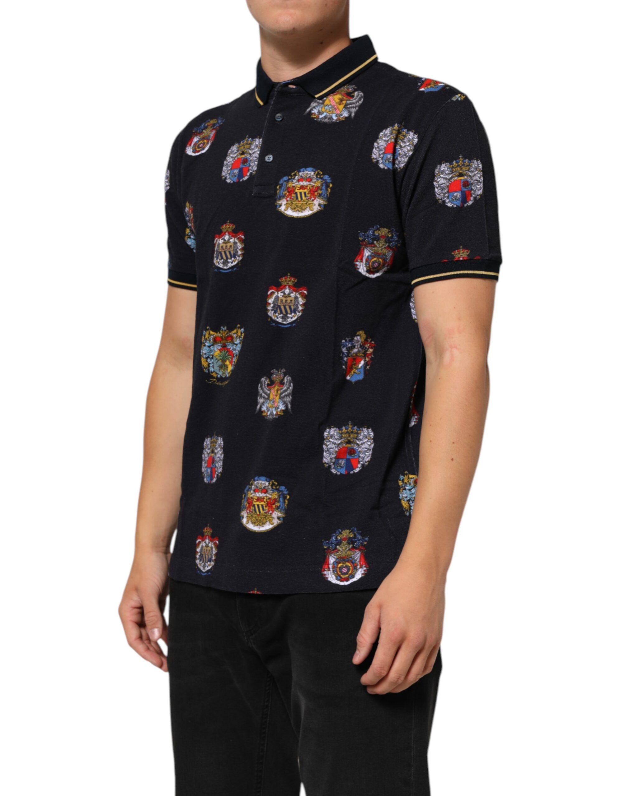 Blue Heraldic Crest Print Polo Shirt T-shirt - ventzia