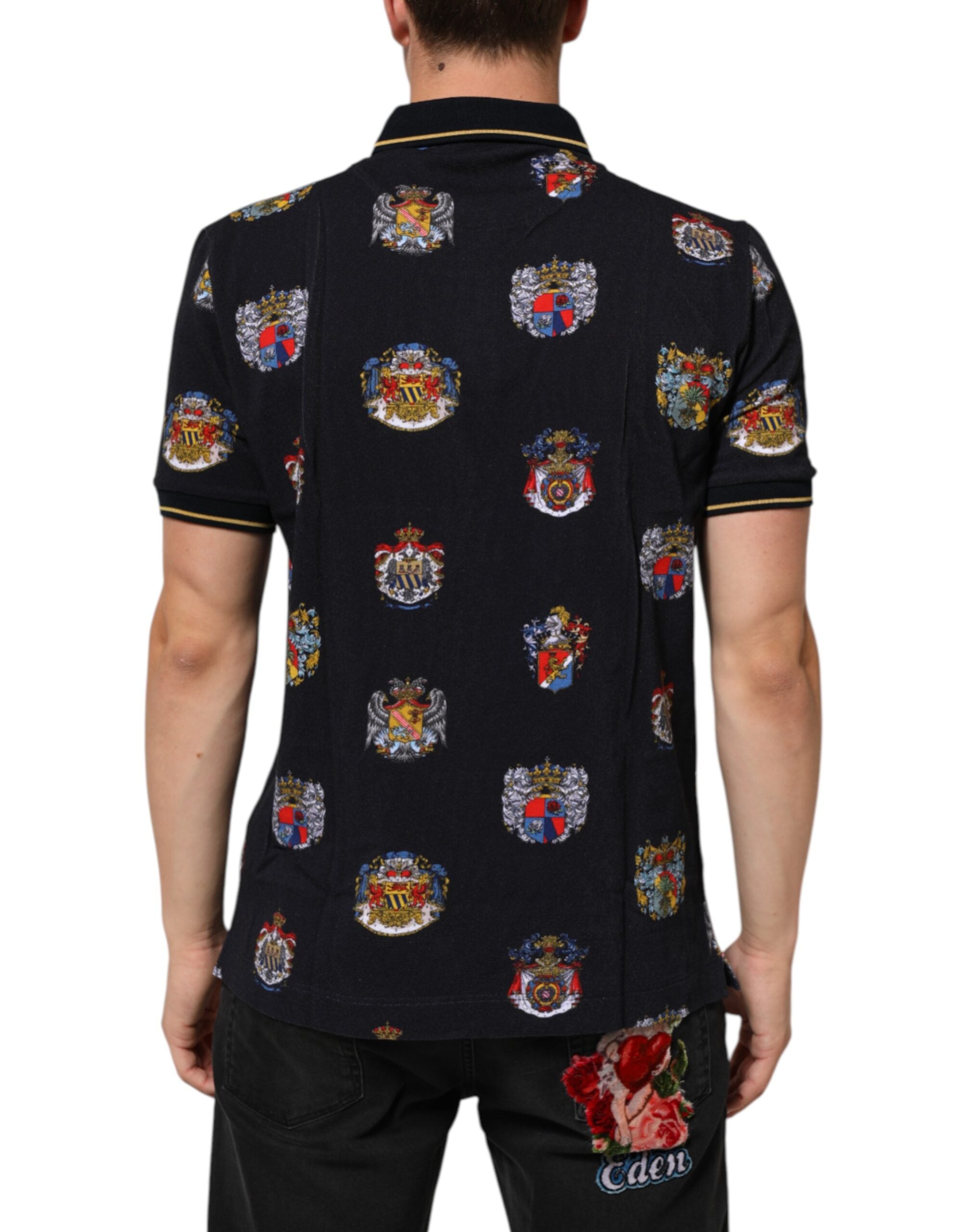 Blue Heraldic Crest Print Polo Shirt T-shirt - ventzia