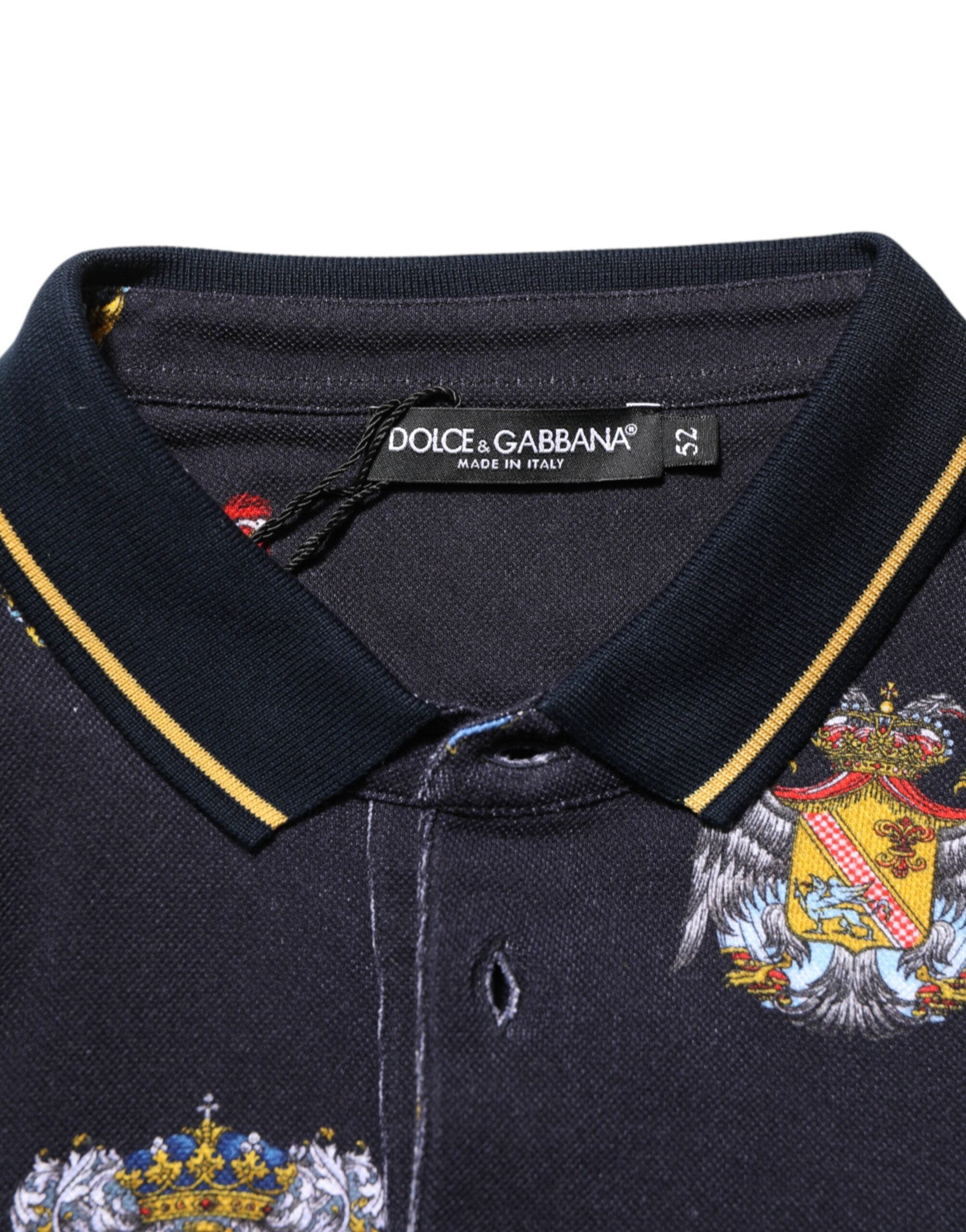 Blue Heraldic Crest Print Polo Shirt T-shirt - ventzia