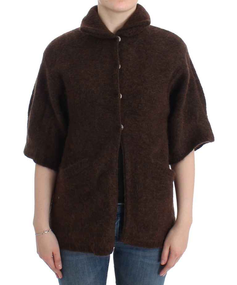 Elegant Short Sleeved Brown Cardigan - ventzia