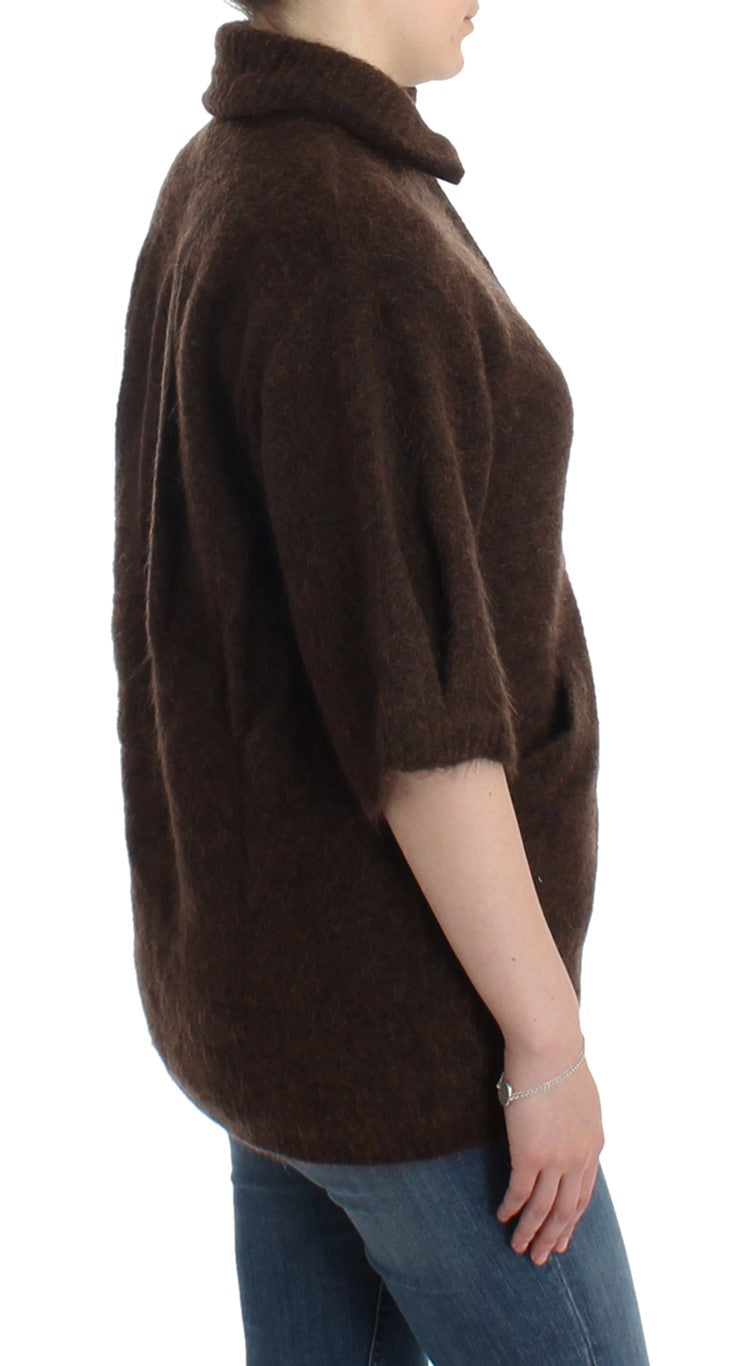 Elegant Short Sleeved Brown Cardigan - ventzia