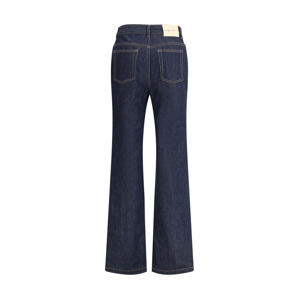 Blue Cotton Straight-Leg Jeans - ventzia