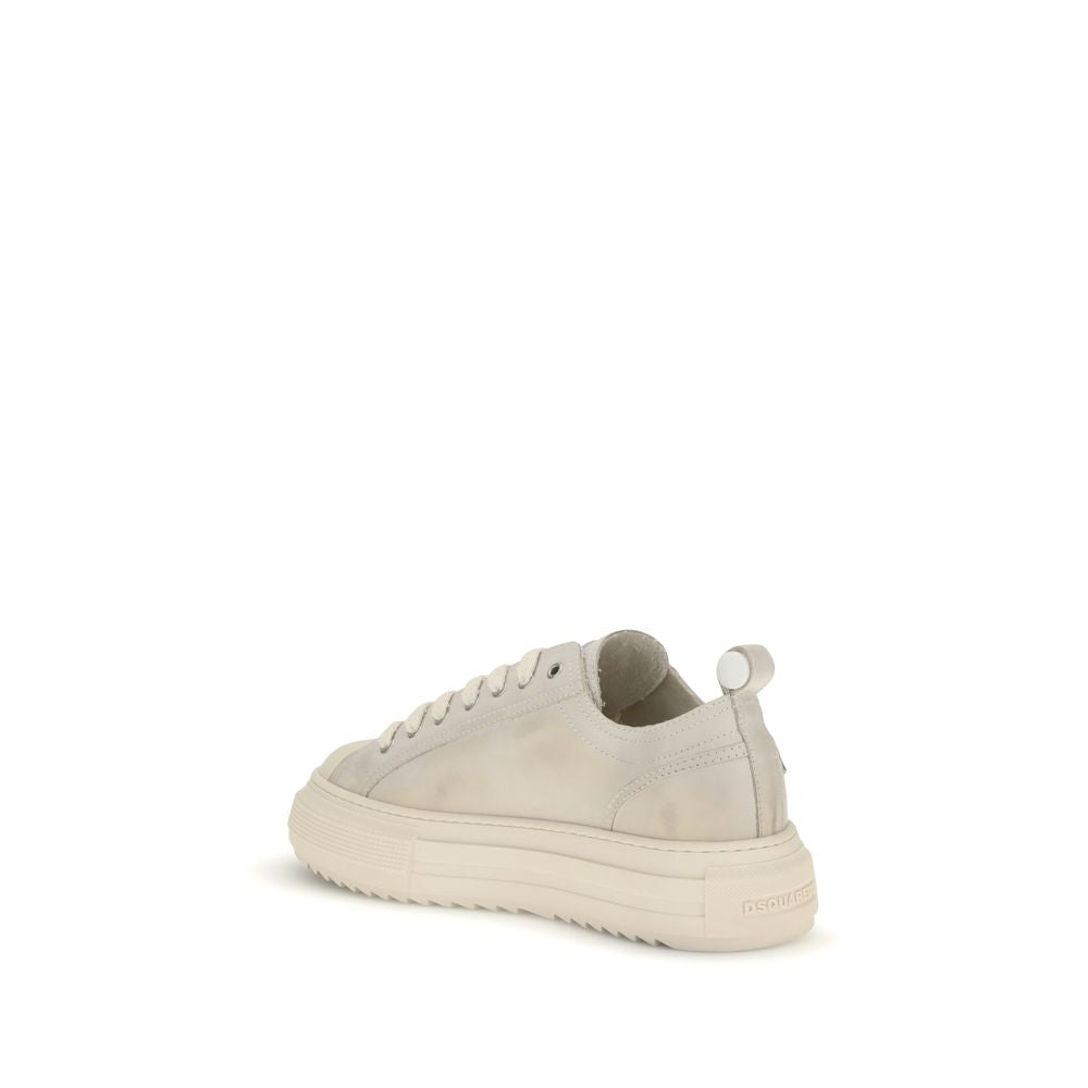 Cream Leather Platform Sneakers - ventzia