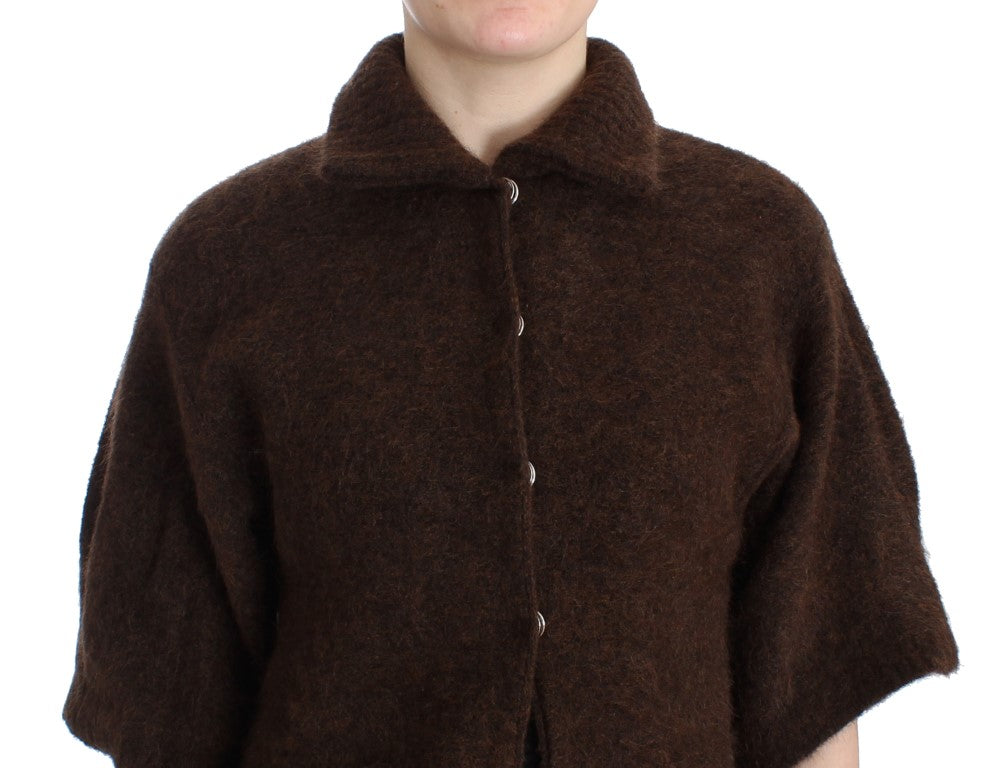 Elegant Short Sleeved Brown Cardigan - ventzia