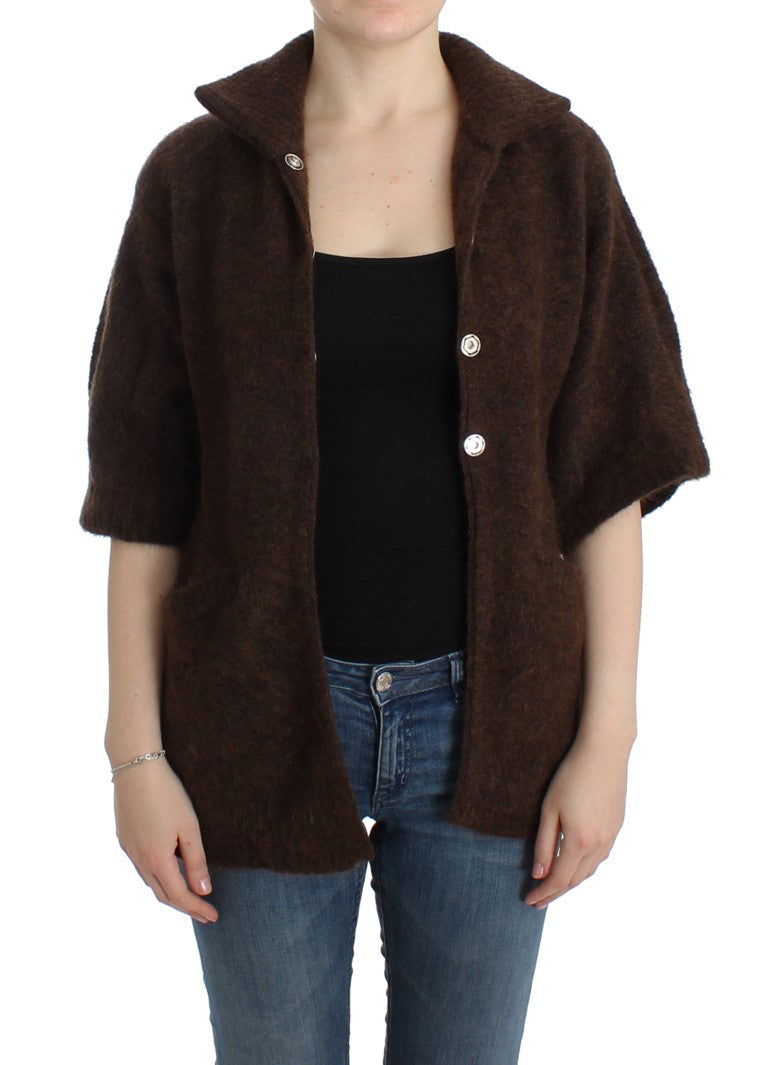 Elegant Short Sleeved Brown Cardigan - ventzia
