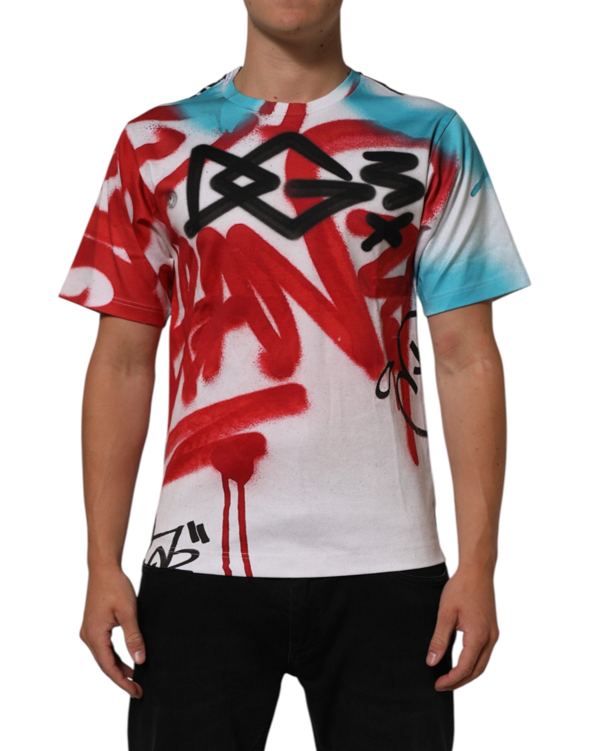 White Graffiti Crew Neck Short Sleeves T-shirt - ventzia