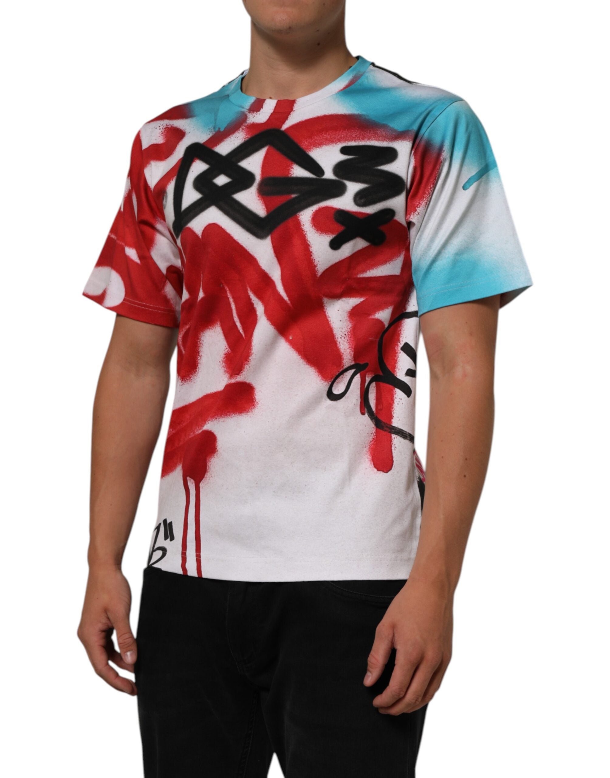 White Graffiti Crew Neck Short Sleeves T-shirt - ventzia