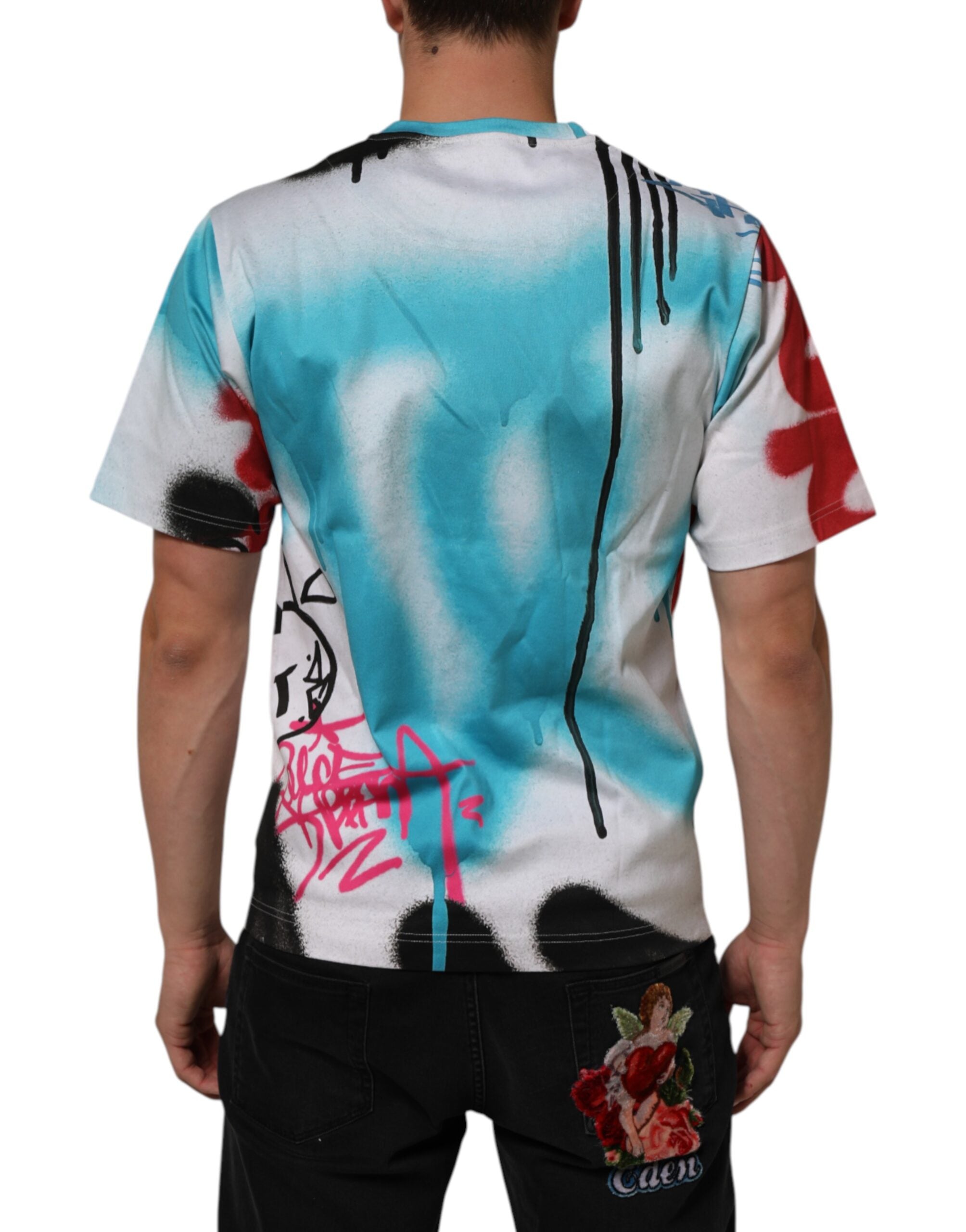 White Graffiti Crew Neck Short Sleeves T-shirt - ventzia