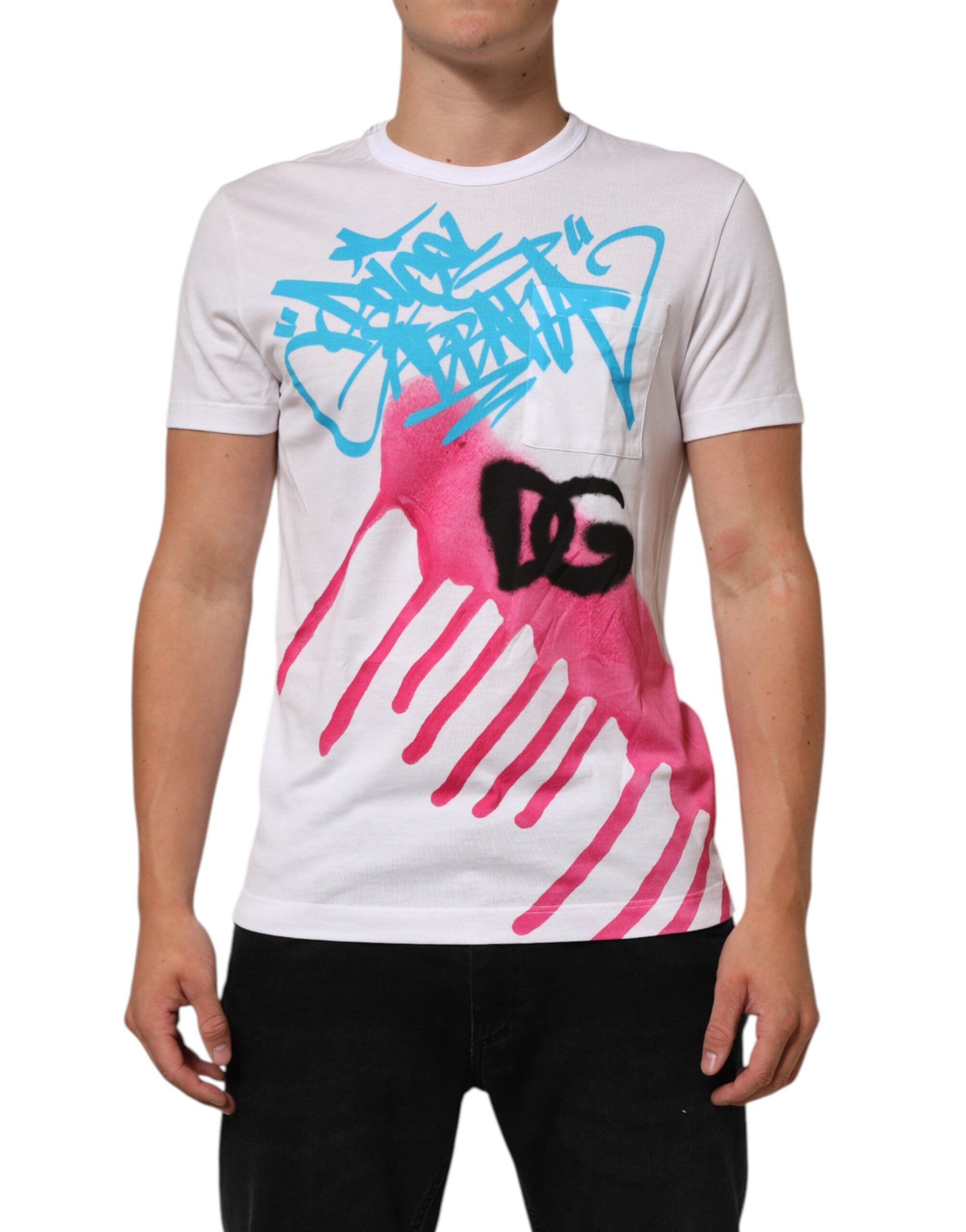 White Graphic Print Cotton Crew Neck T-shirt - ventzia