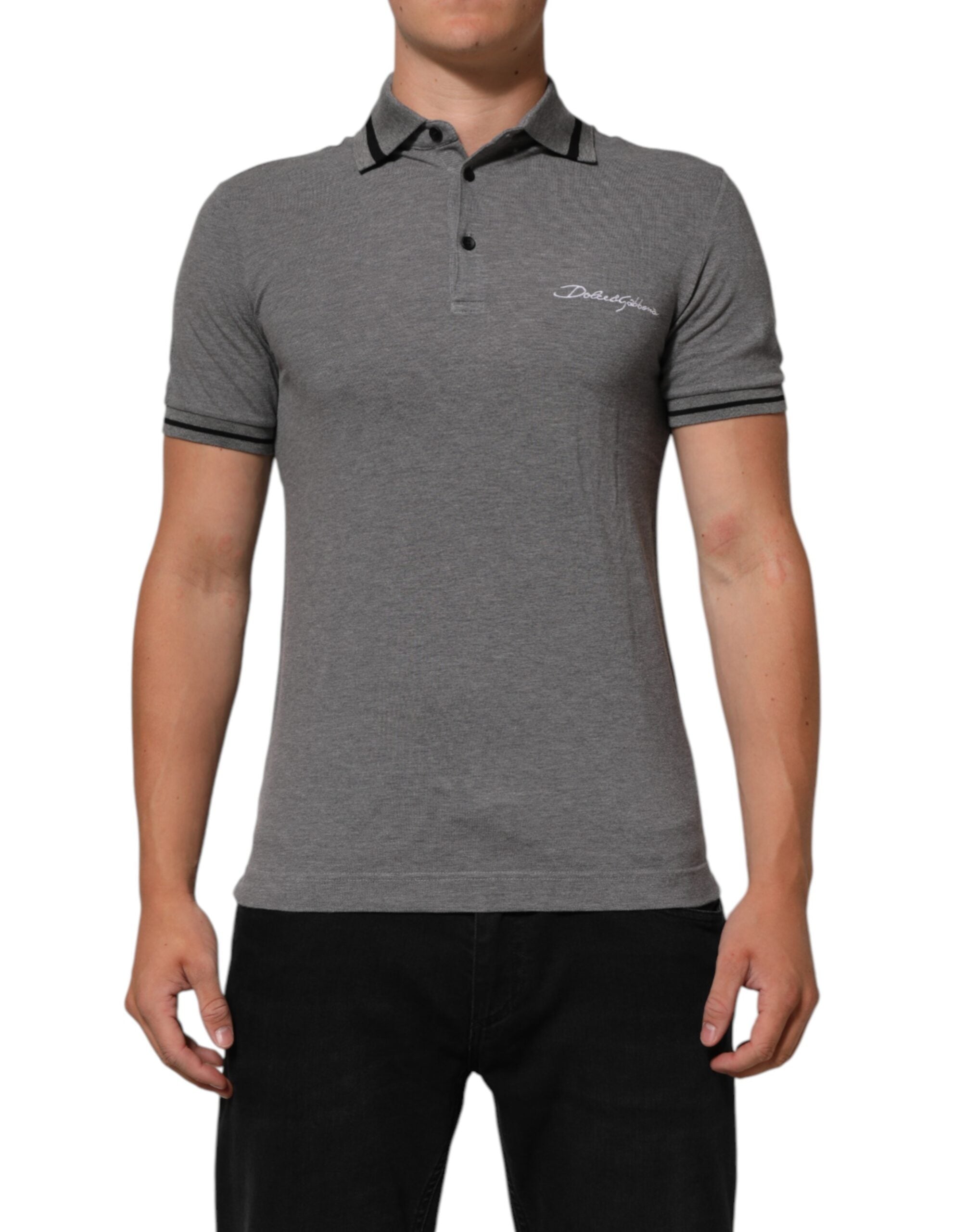 Gray Logo Embroidery Collared Polo T-shirt - ventzia