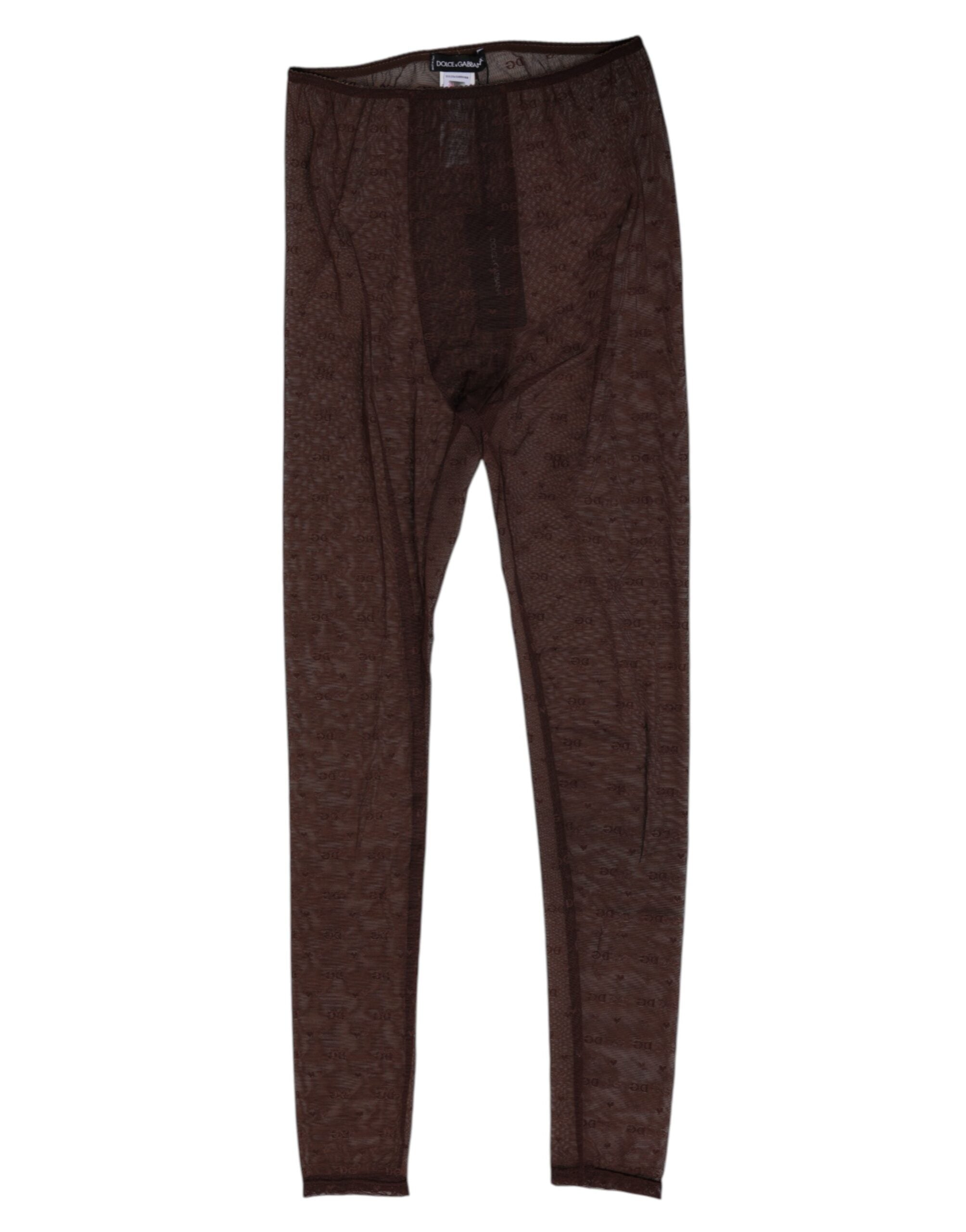 Brown Nylon Logo Lace Leggings Pants Underwear - ventzia