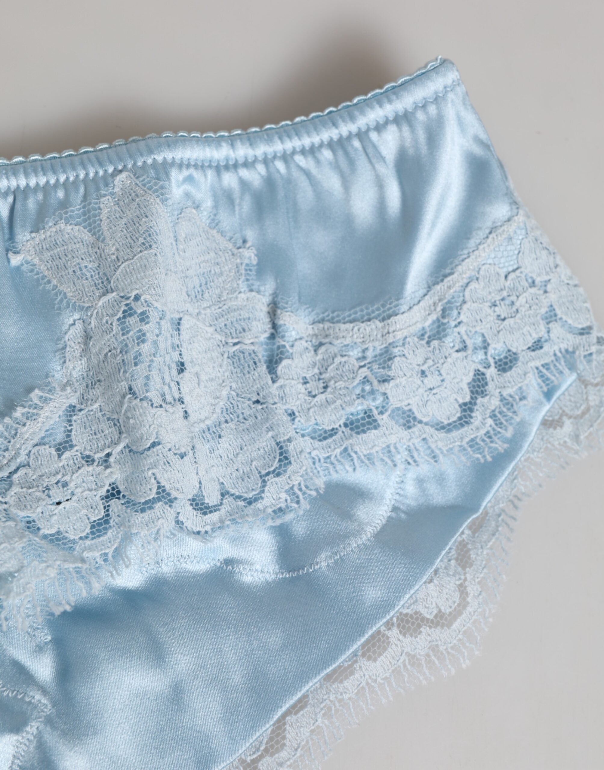 Sky Blue Silk Satin Lace Panty Brief Underwear - ventzia