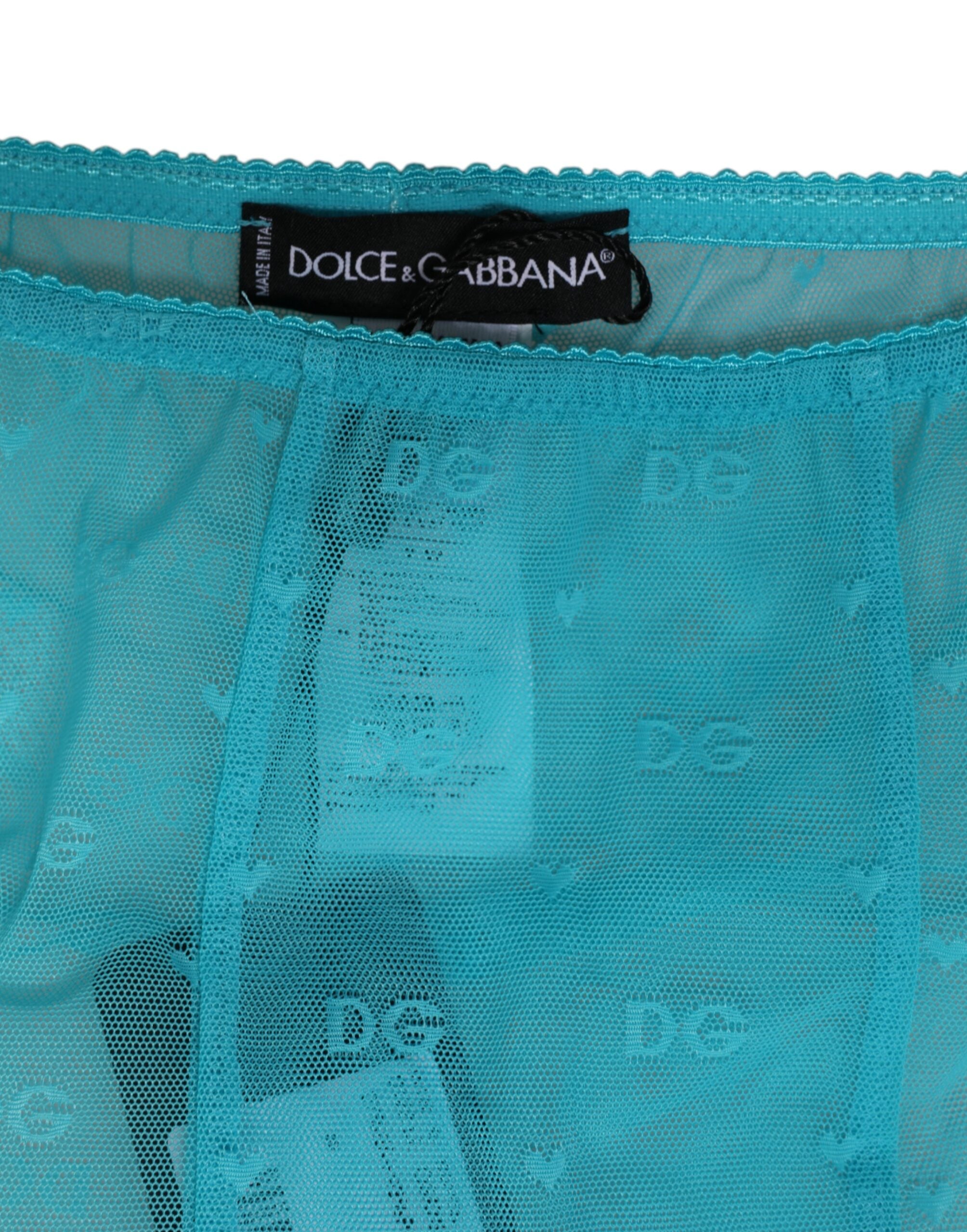 Light Blue Nylon Logo Lace Leggings Pants Underwear - ventzia
