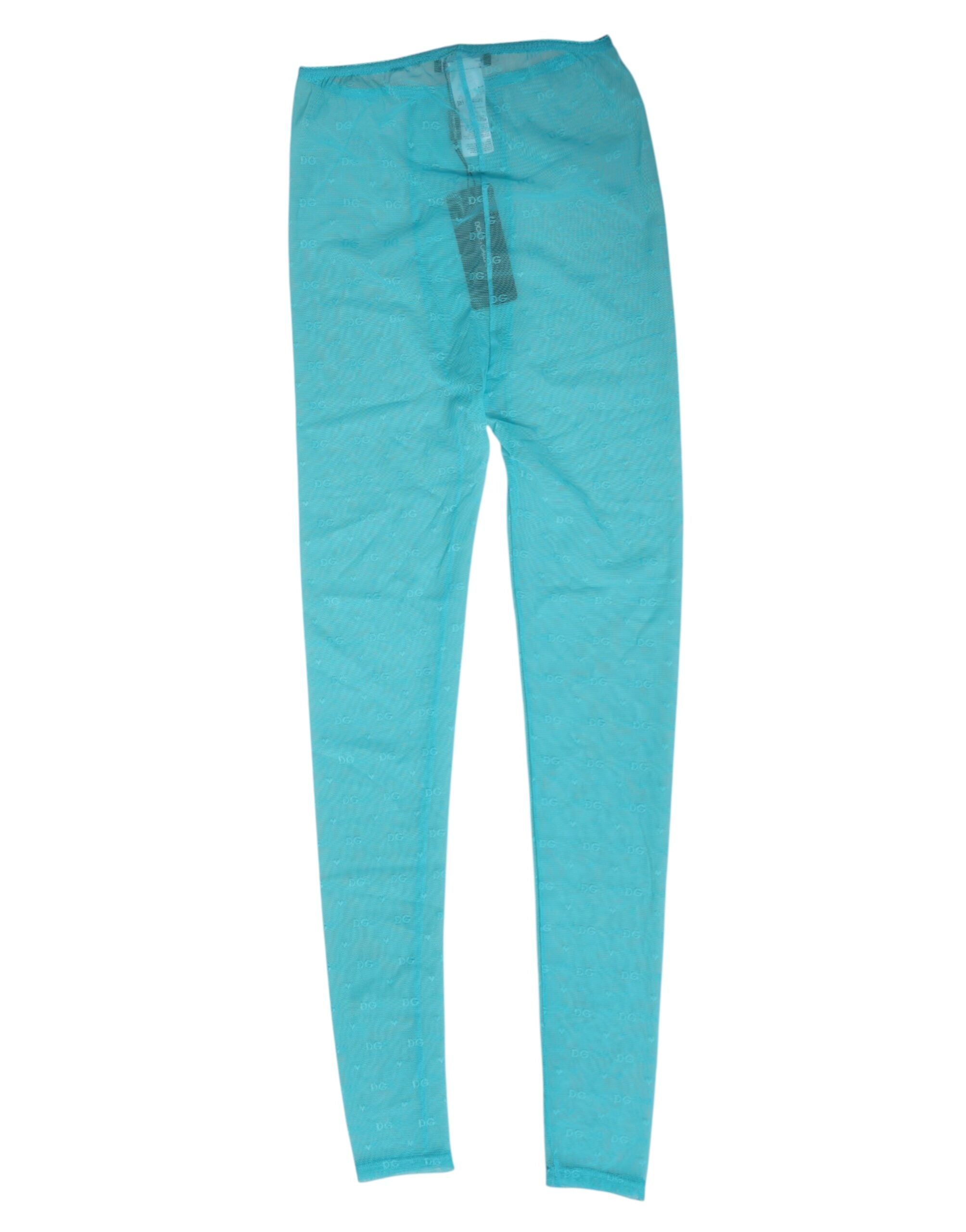 Light Blue Nylon Logo Lace Leggings Pants Underwear - ventzia