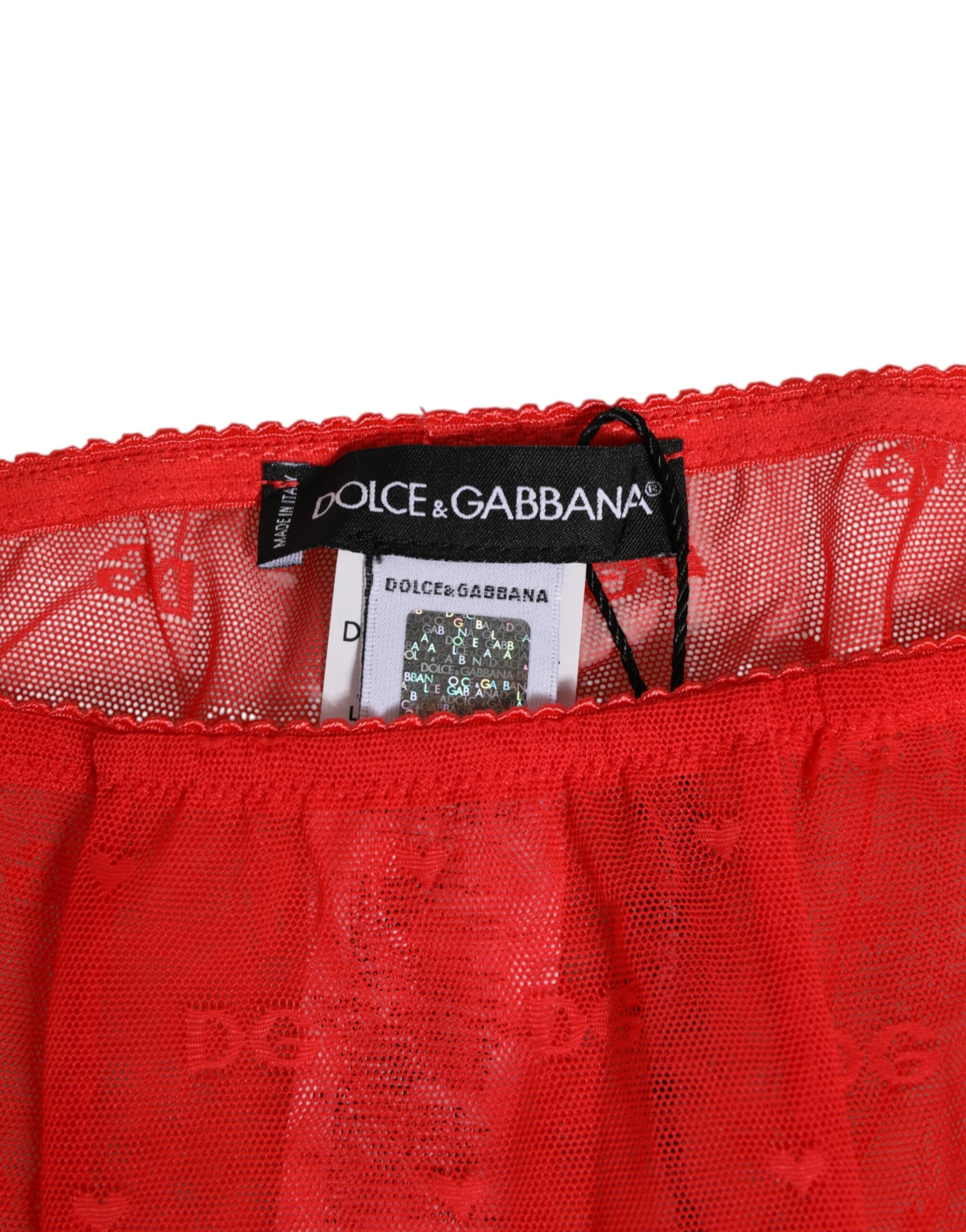Red Nylon Logo Lace Leggings Pants Underwear - ventzia