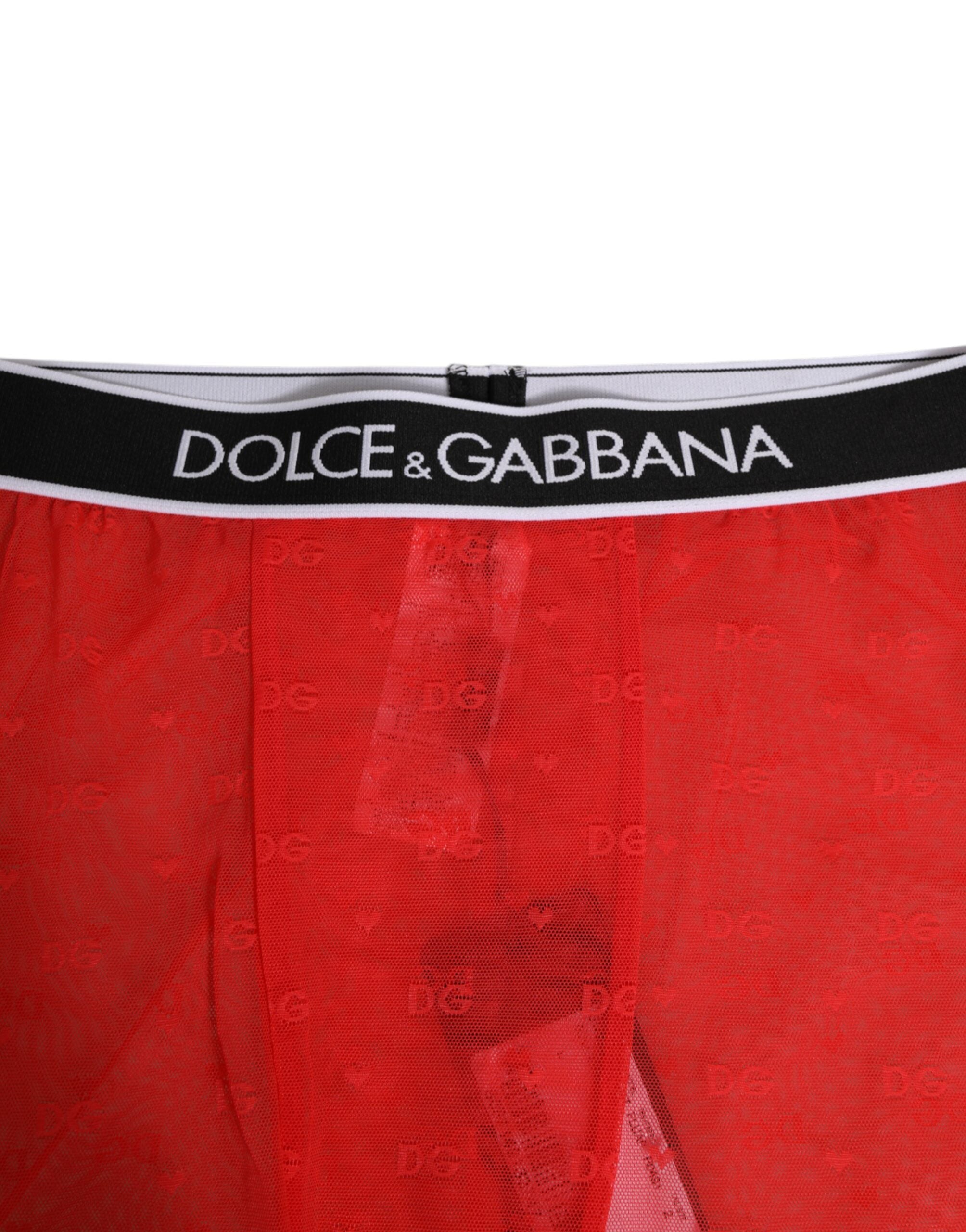 Red Logo Lace Tight Midi Trousers Underwear - ventzia
