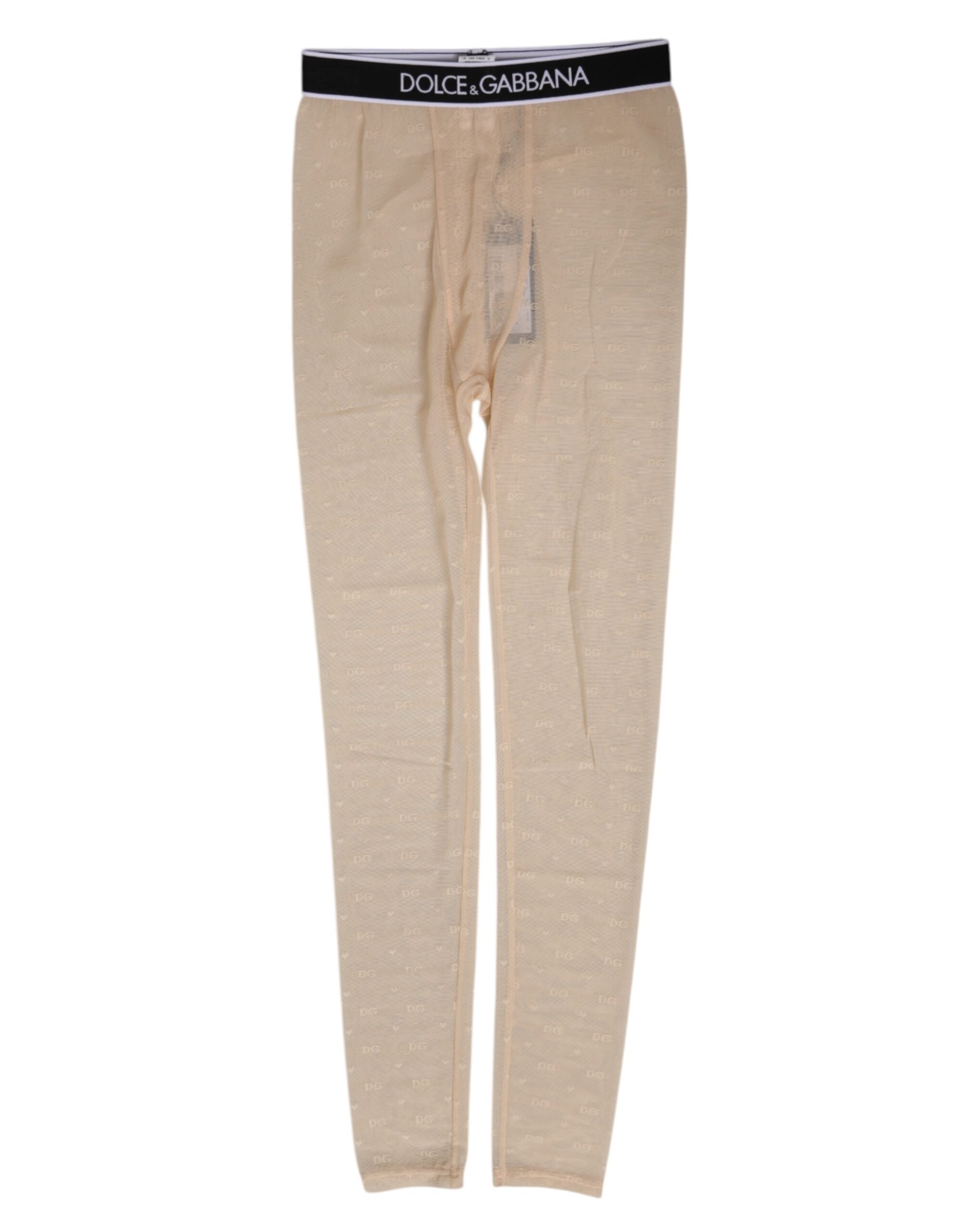 Beige Nylon Logo Lace Leggings Pants Underwear - ventzia