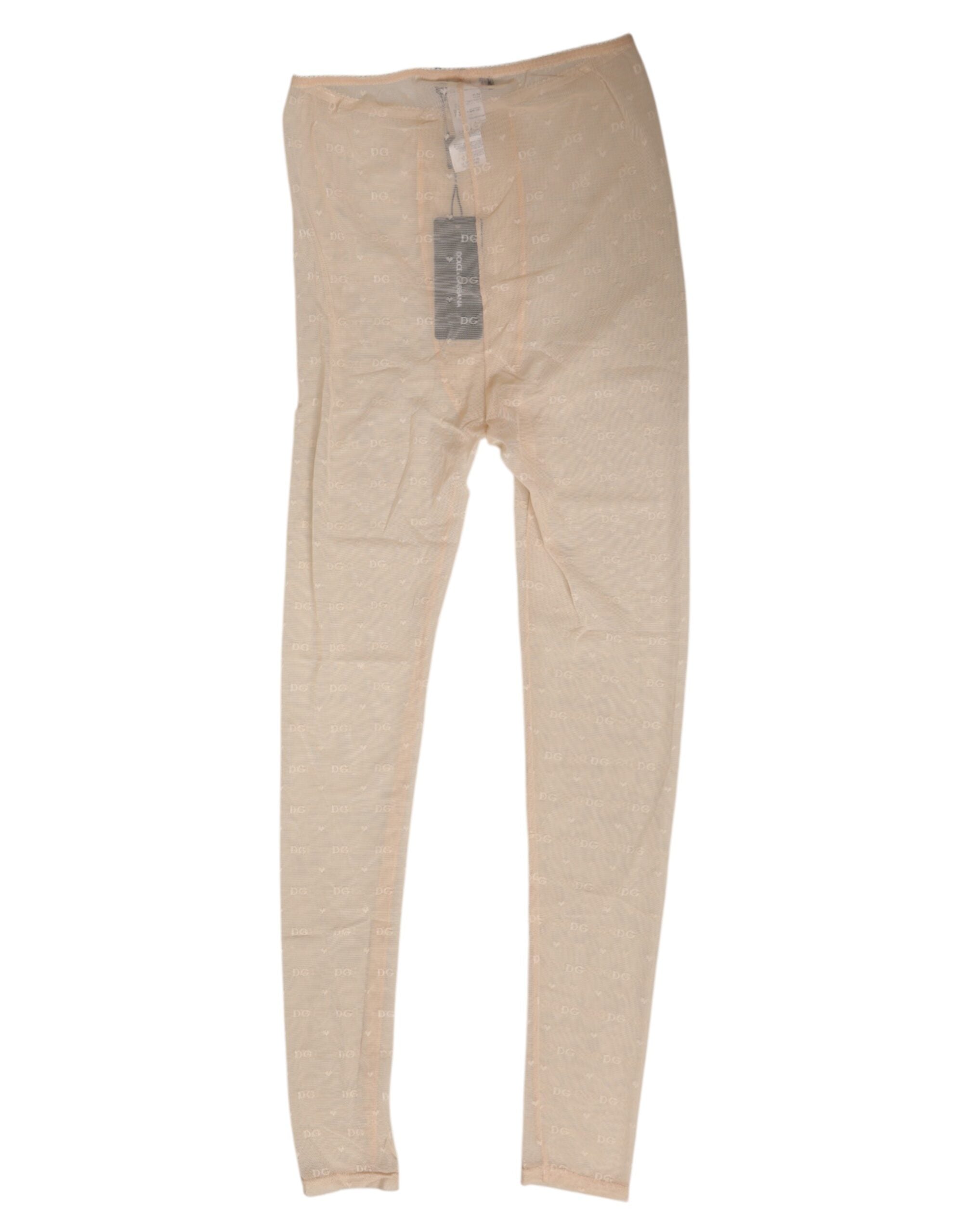 Beige Nylon Stretch Logo Lace Leggings Underwear - ventzia