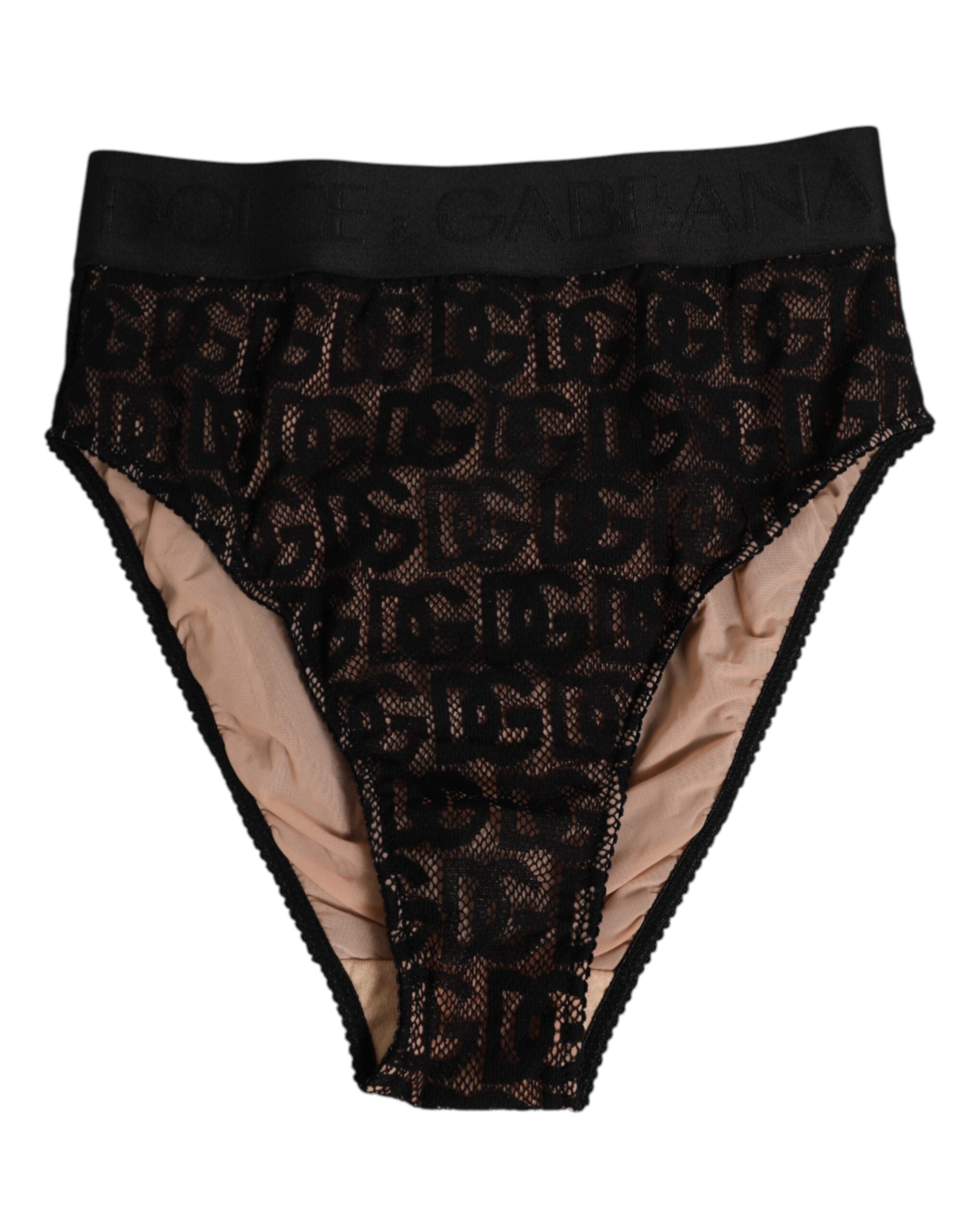 Black DG Logo Lace High Brief Panty Underwear - ventzia