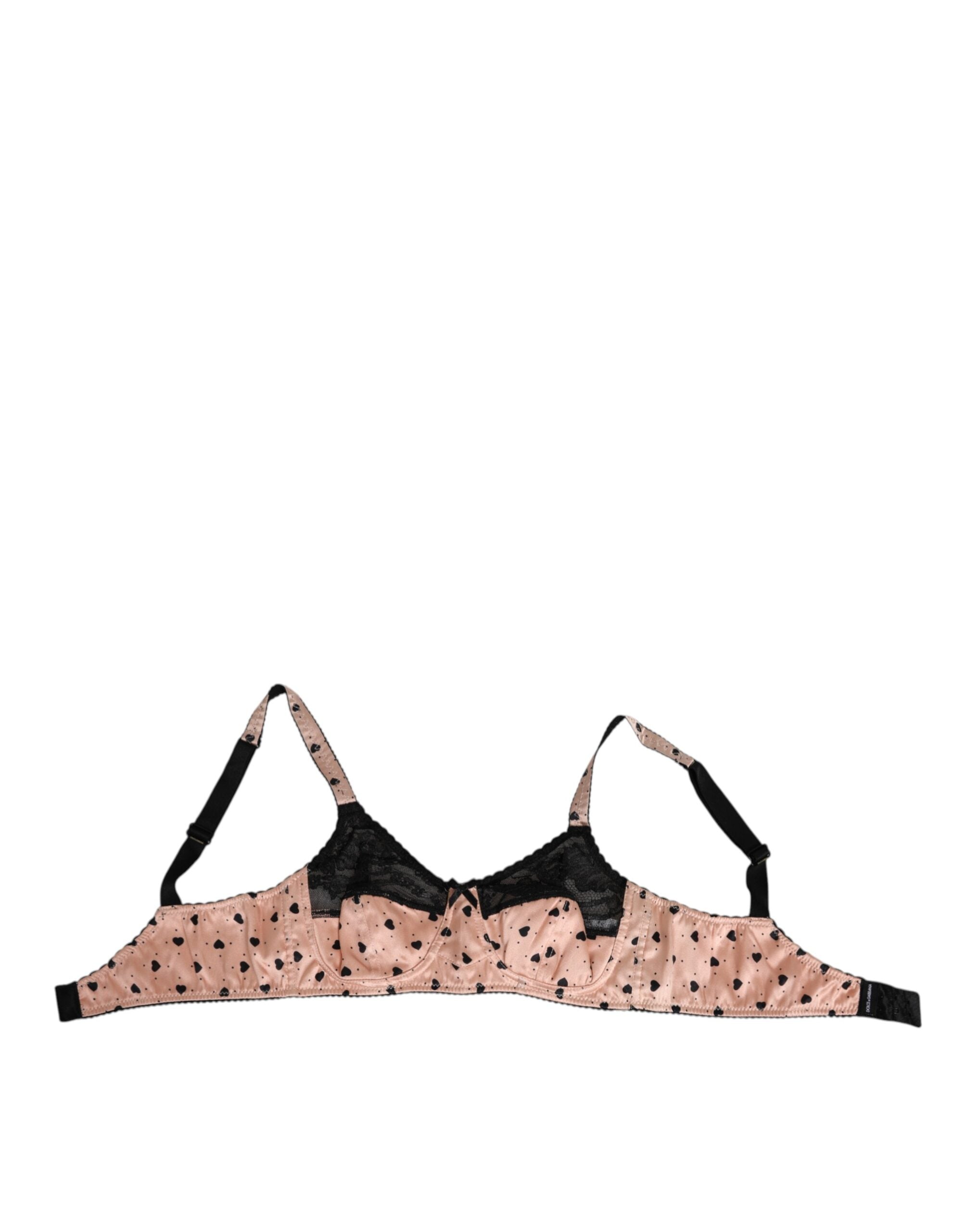 Beige Silk Heart Print Soft Cup Bra Underwear - ventzia