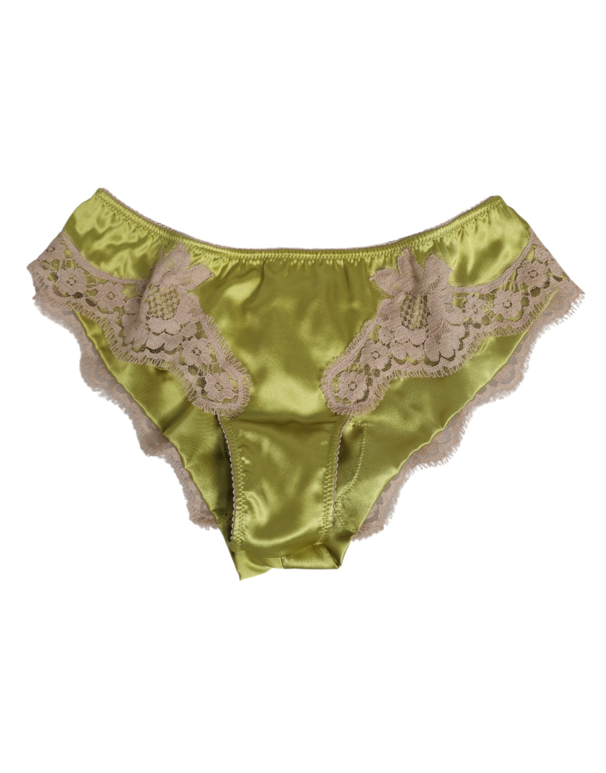 Green Silk Satin Floral Lace Trim Panty Underwear - ventzia
