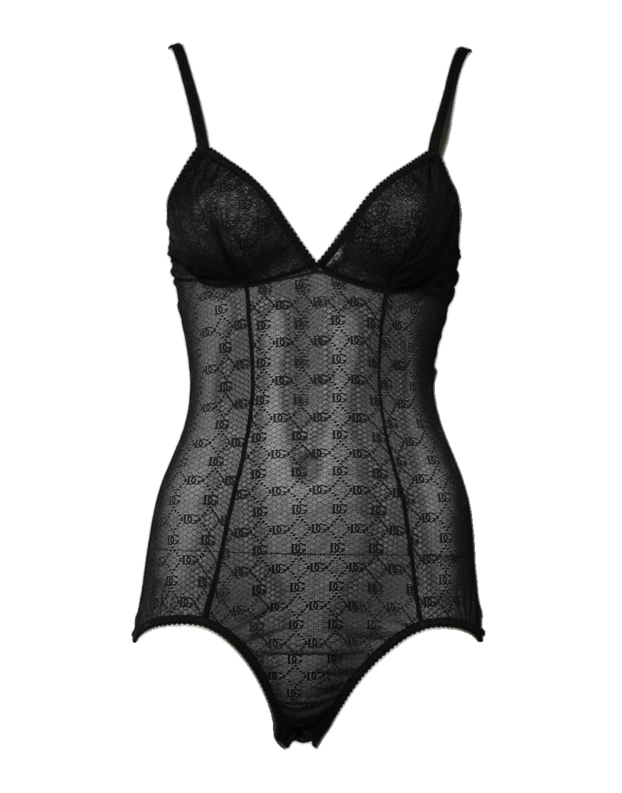 Black Nylon Stretch Bodysuit Lingerie Underwear - ventzia