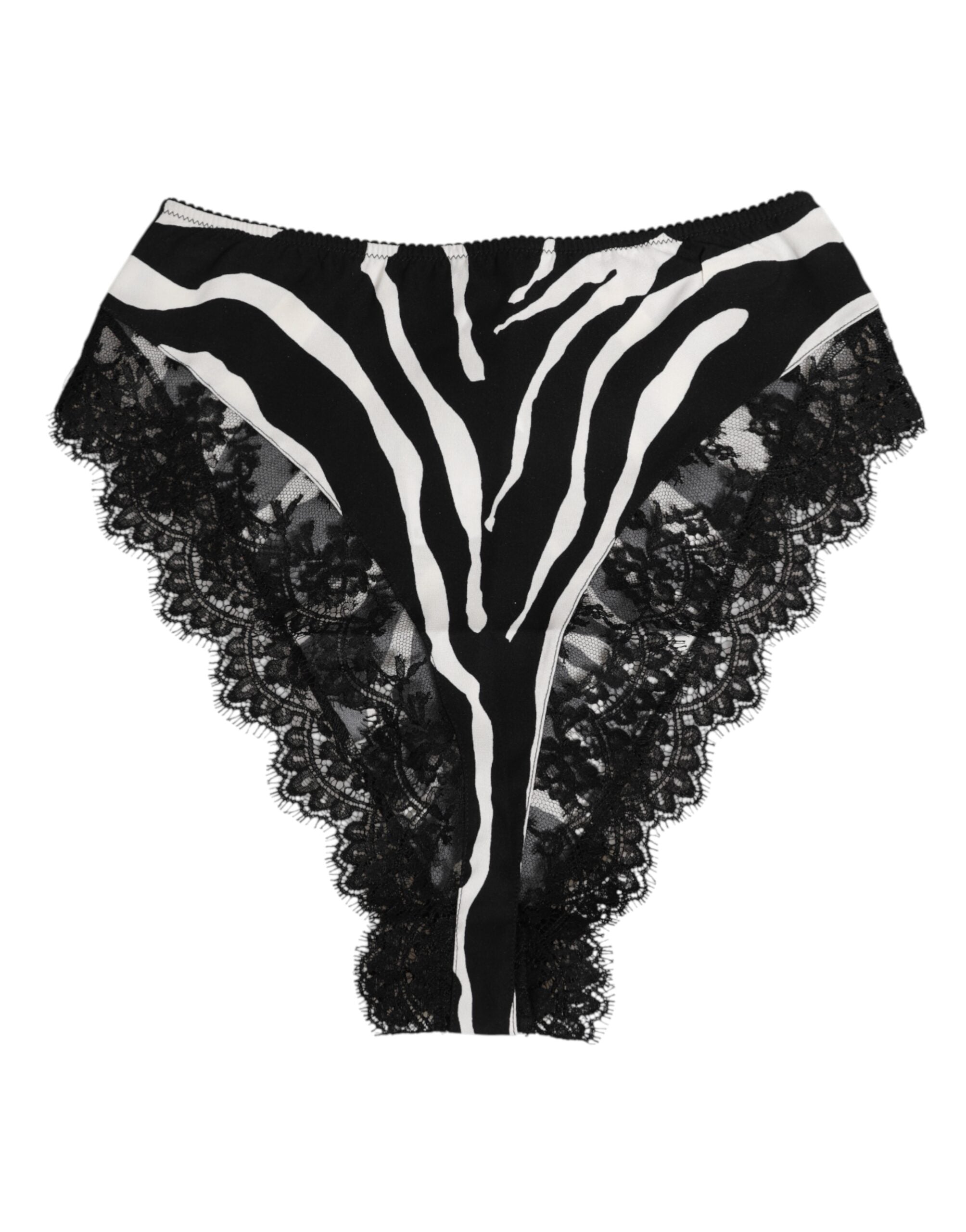 Black Silk Zebra Print Lace High Waist Underwear - ventzia