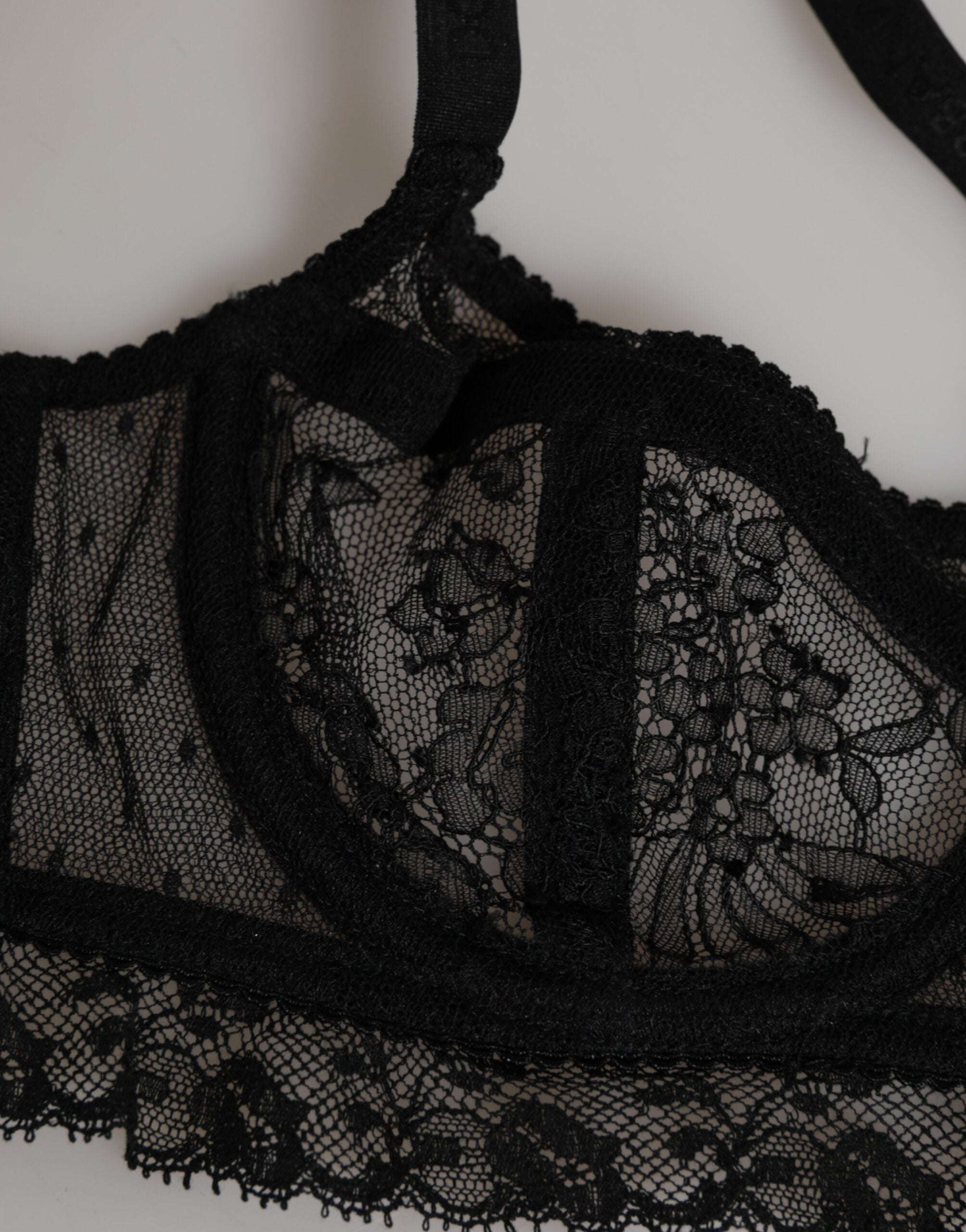 Black Floral Lace Nylon Balconcino Bra Underwear - ventzia
