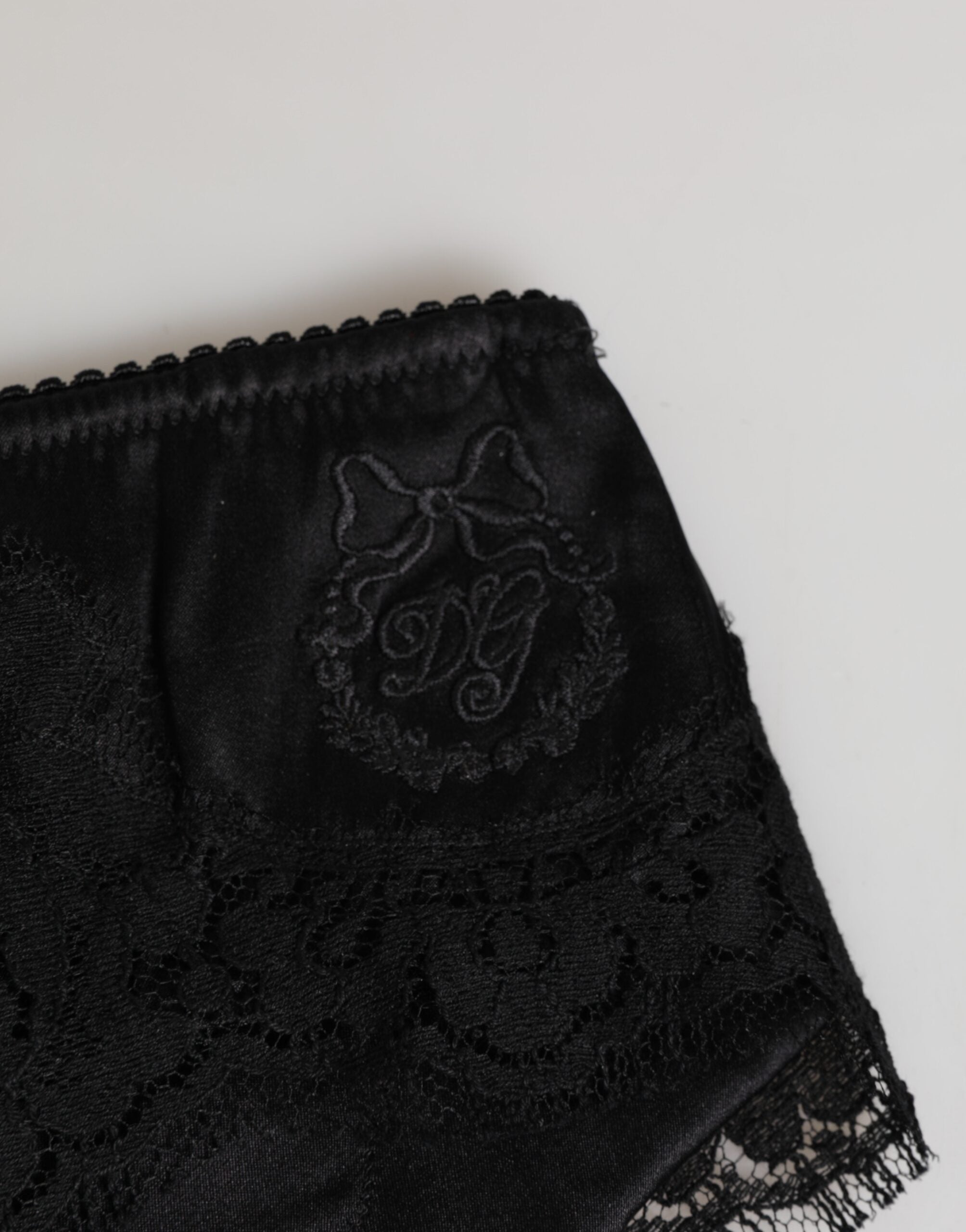 Black Silk Satin Floral Lace Panty Brief Underwear - ventzia